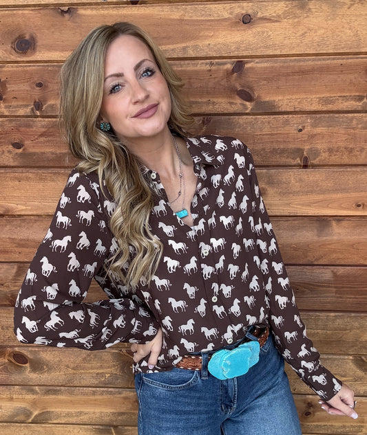Fall Horses Button-Up Top