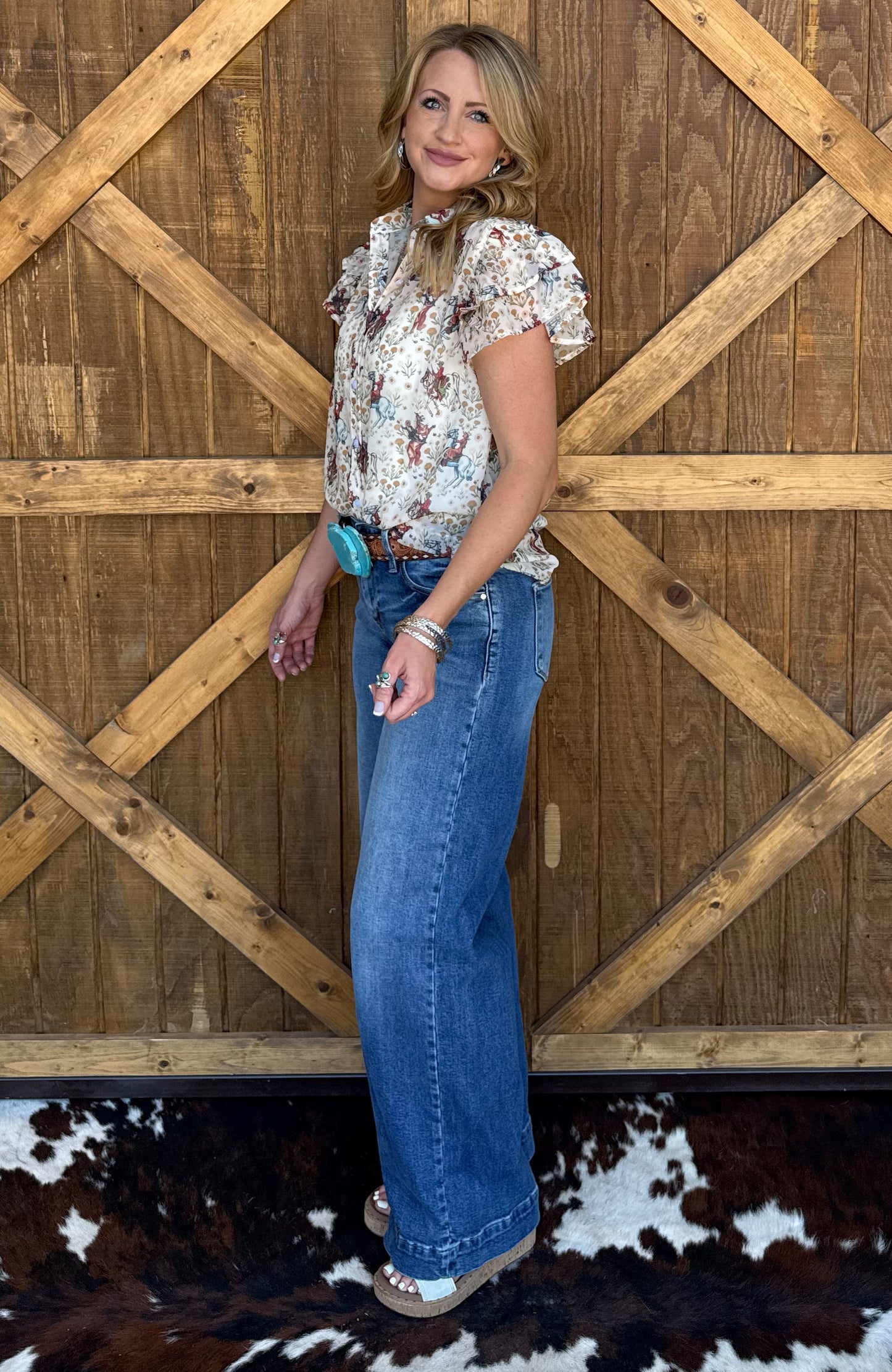 Ivory Cowboy Flutter Blouse