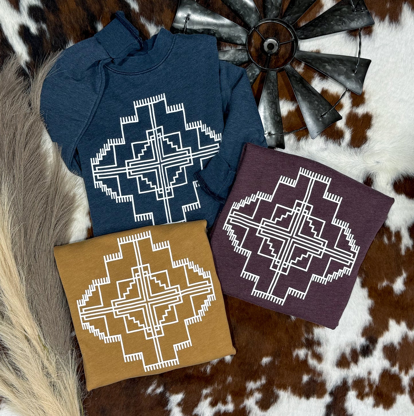 Aztec Puff Print Sweatshirt *Navy