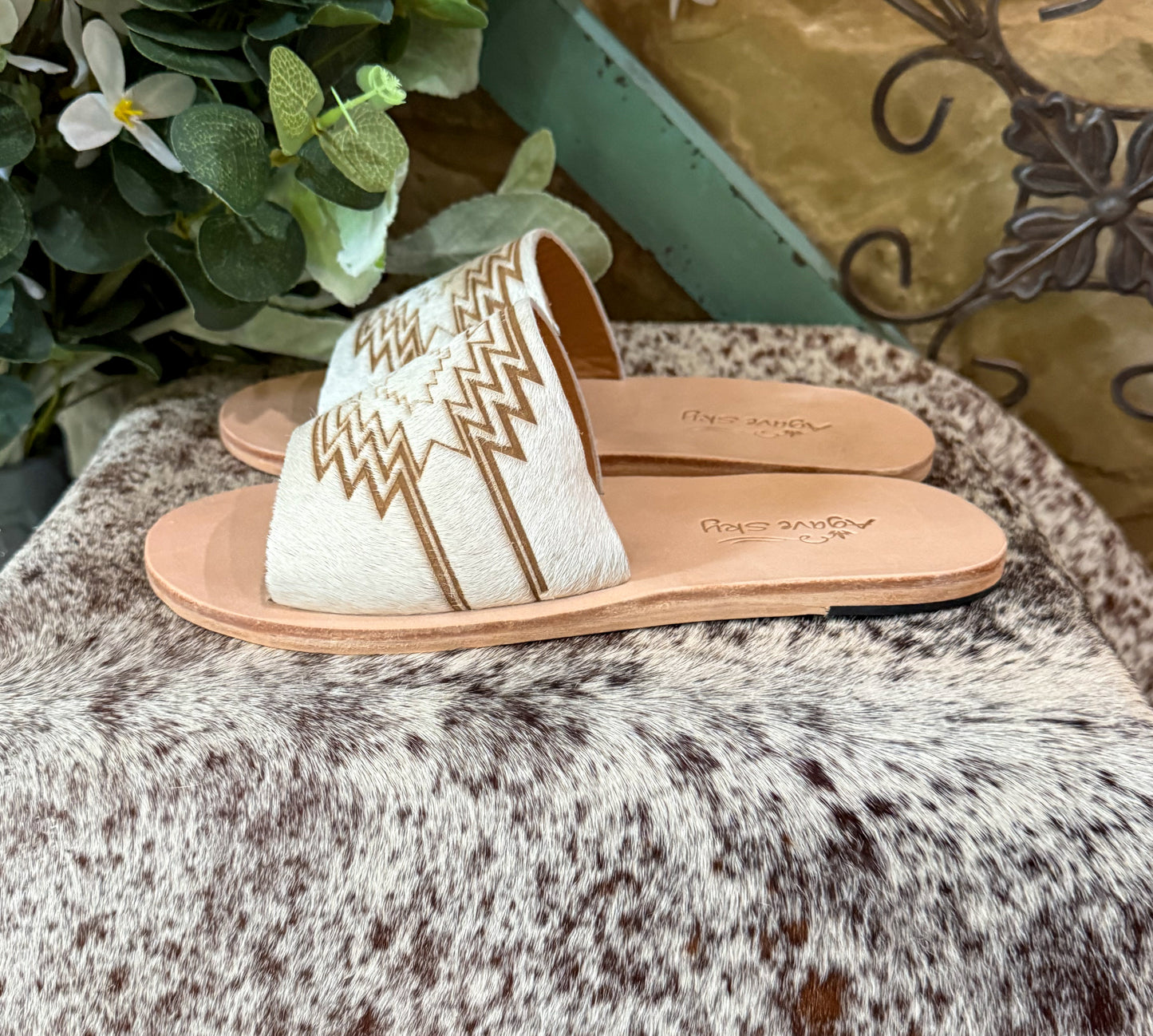 Nadia Fire Aztec Cowhide Slides