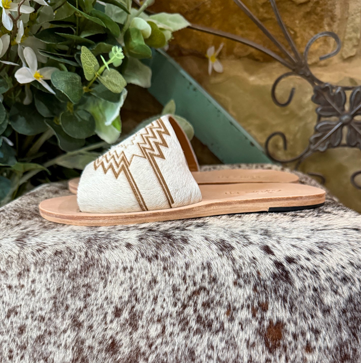 Nadia Fire Aztec Cowhide Slides