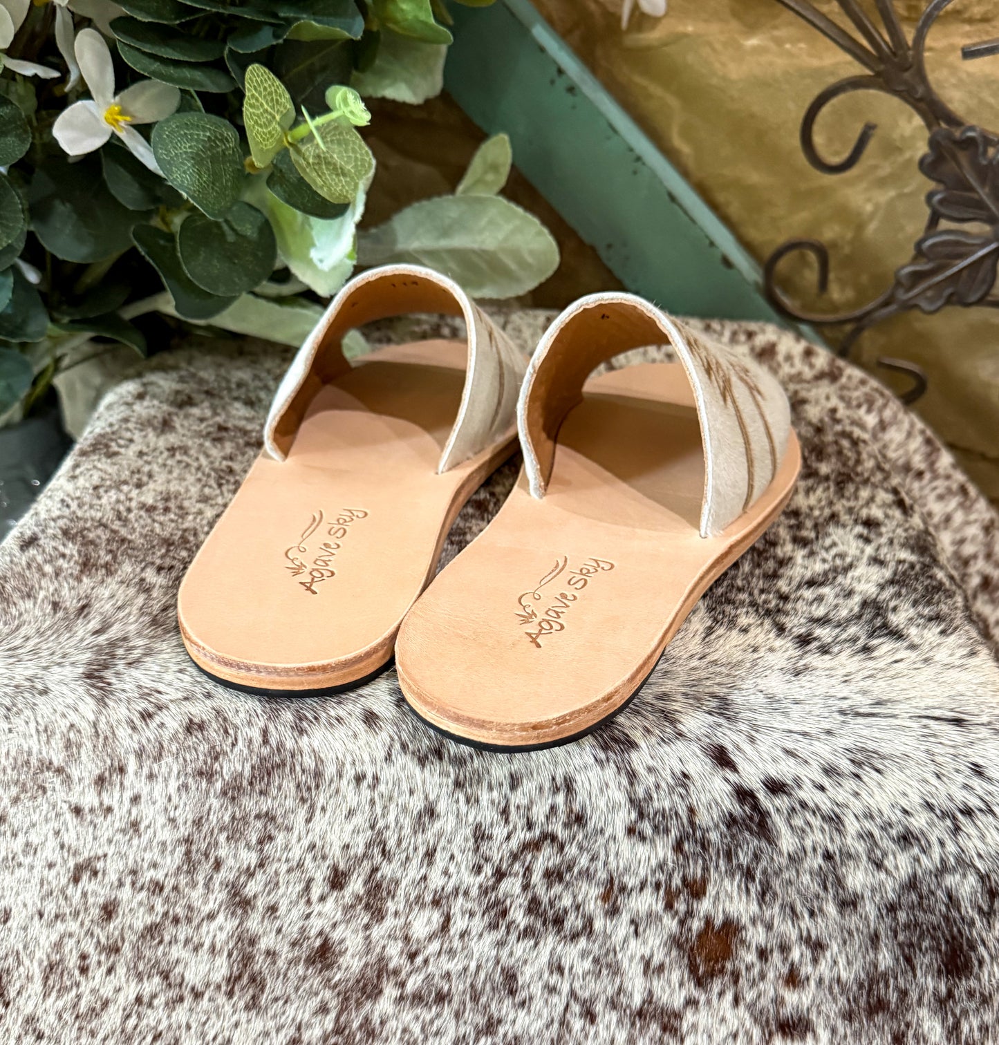 Nadia Fire Aztec Cowhide Slides