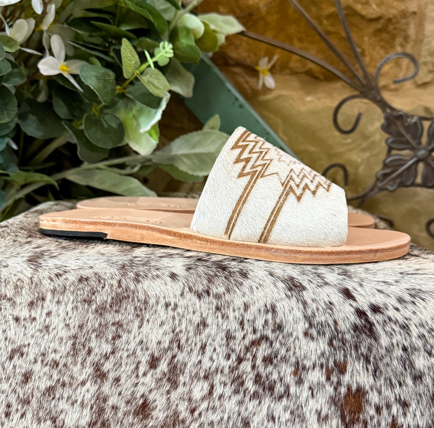 Nadia Fire Aztec Cowhide Slides