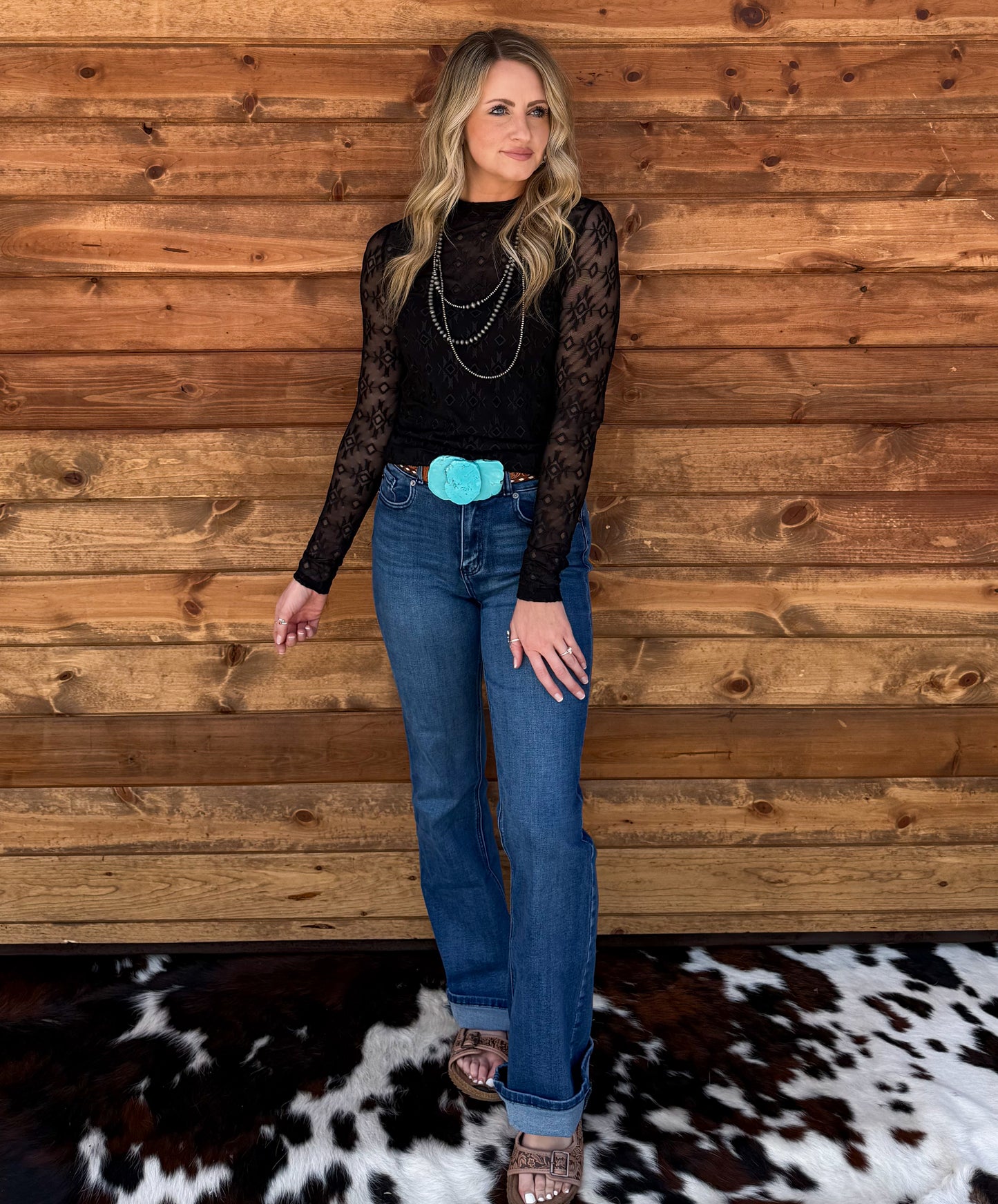 Aztec Embroidered Lace Mesh Top