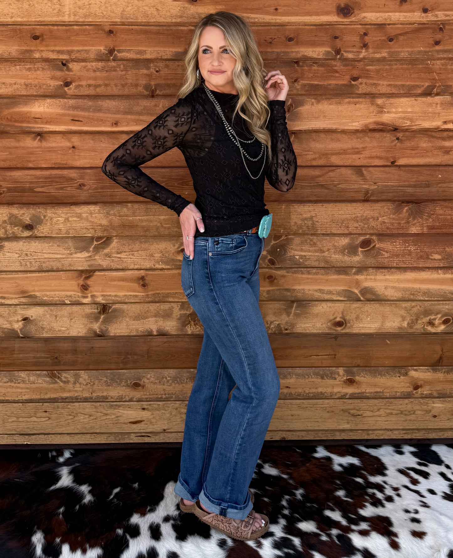 Aztec Embroidered Lace Mesh Top