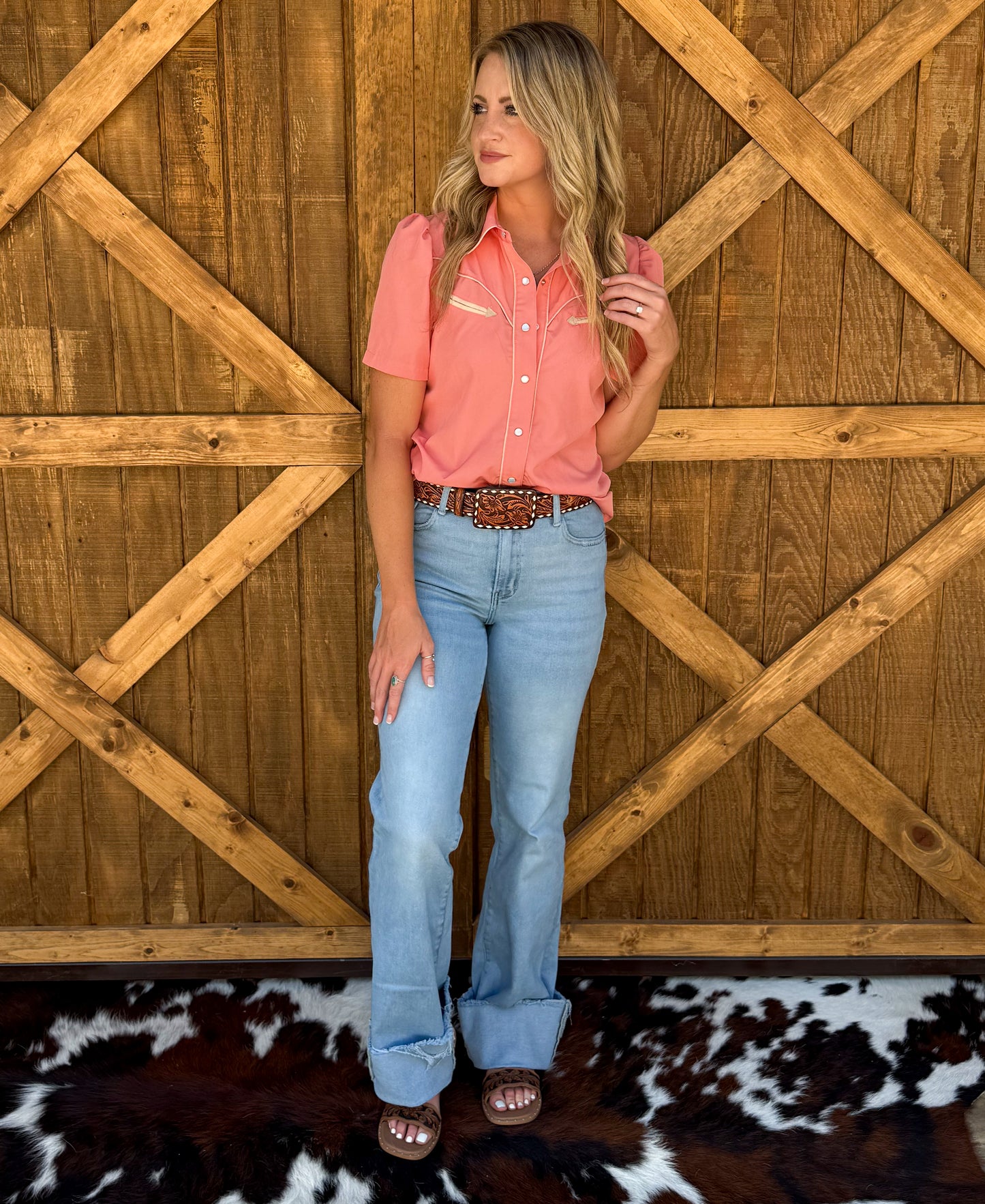 Cowgirl Pearl Snap Top *Peach