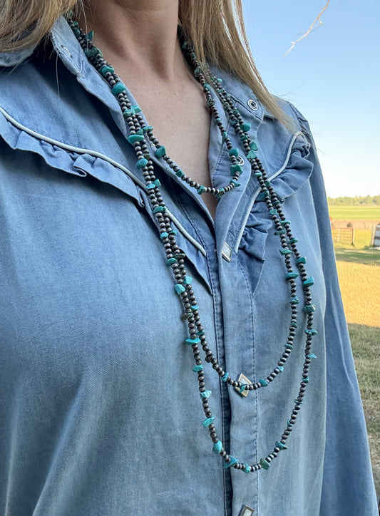 30” 3 Strand Faux Turquoise Stone Necklace
