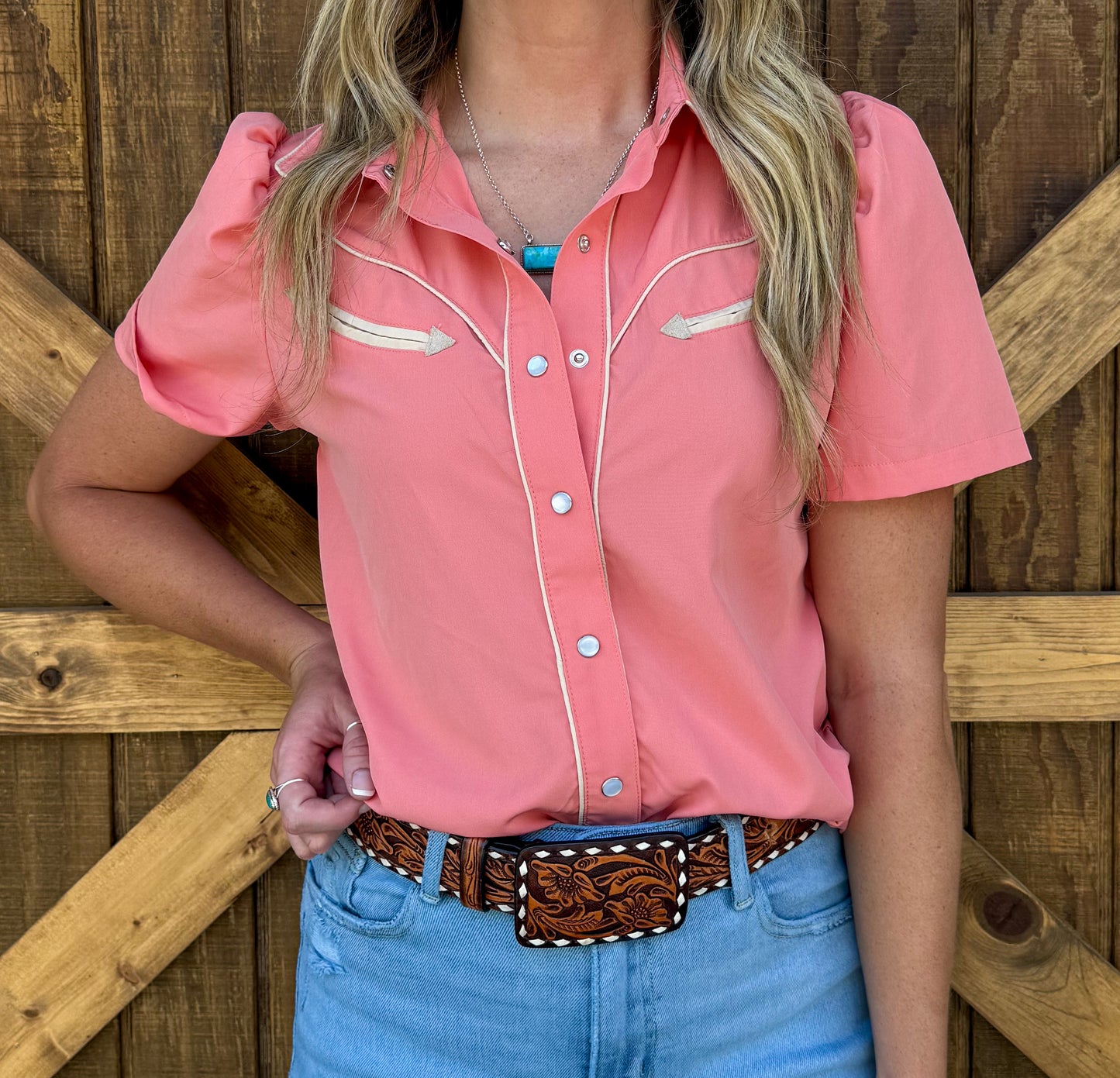 Cowgirl Pearl Snap Top *Peach