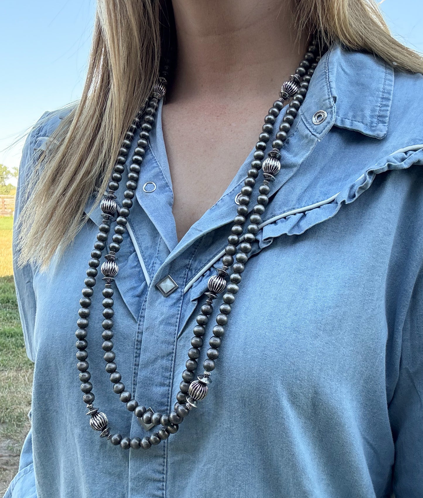 66” Melon & Faux Navajo Pearls Necklace