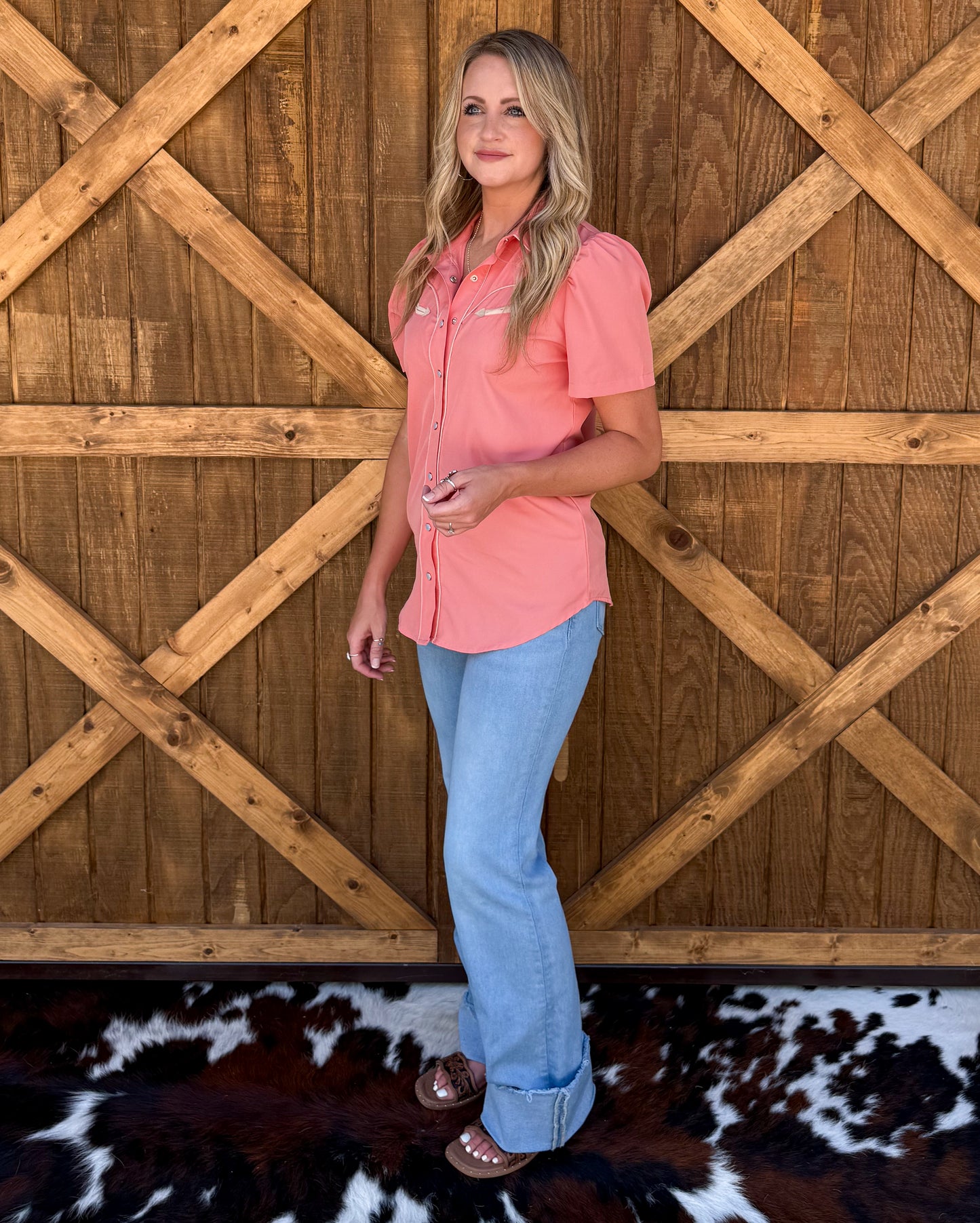 Cowgirl Pearl Snap Top *Peach
