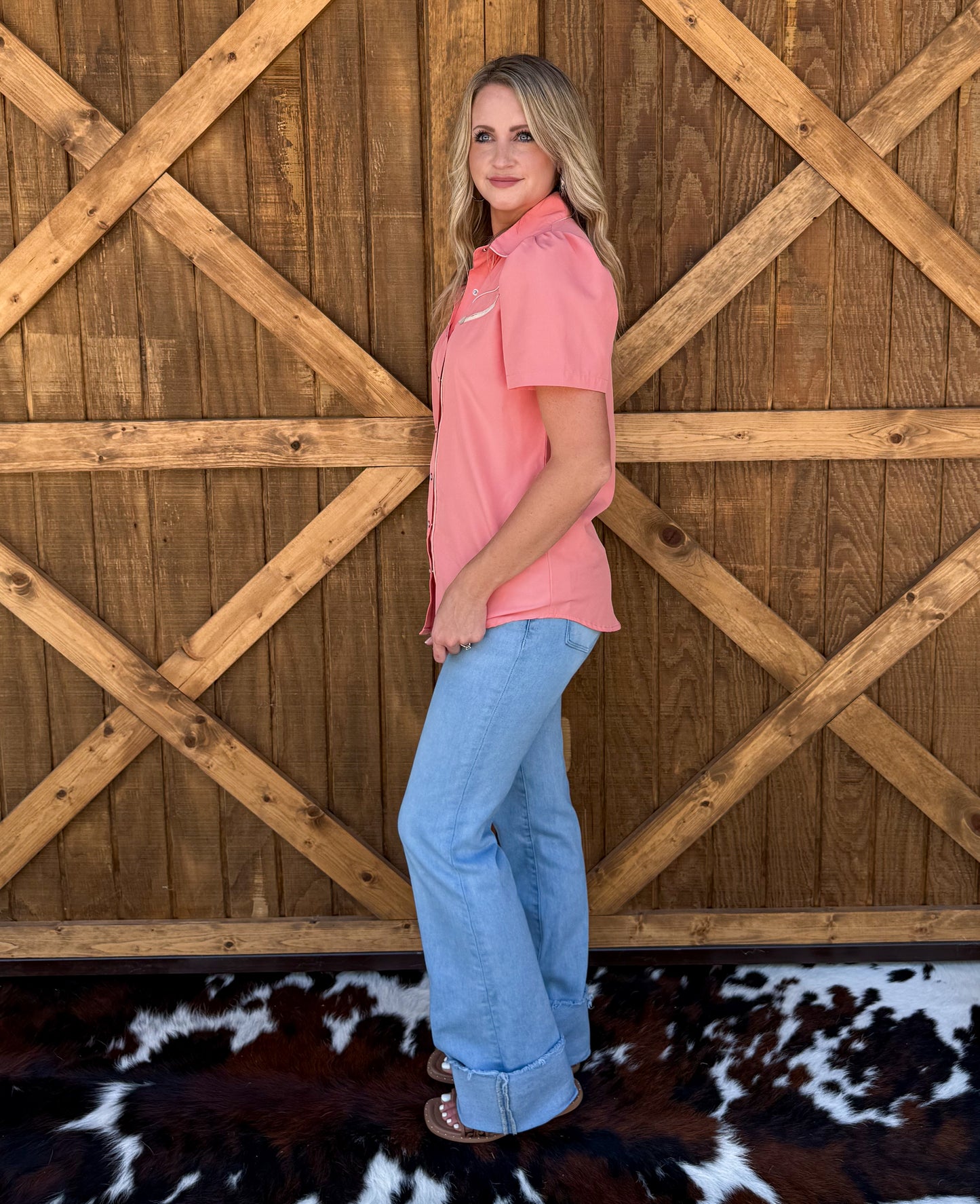 Cowgirl Pearl Snap Top *Peach