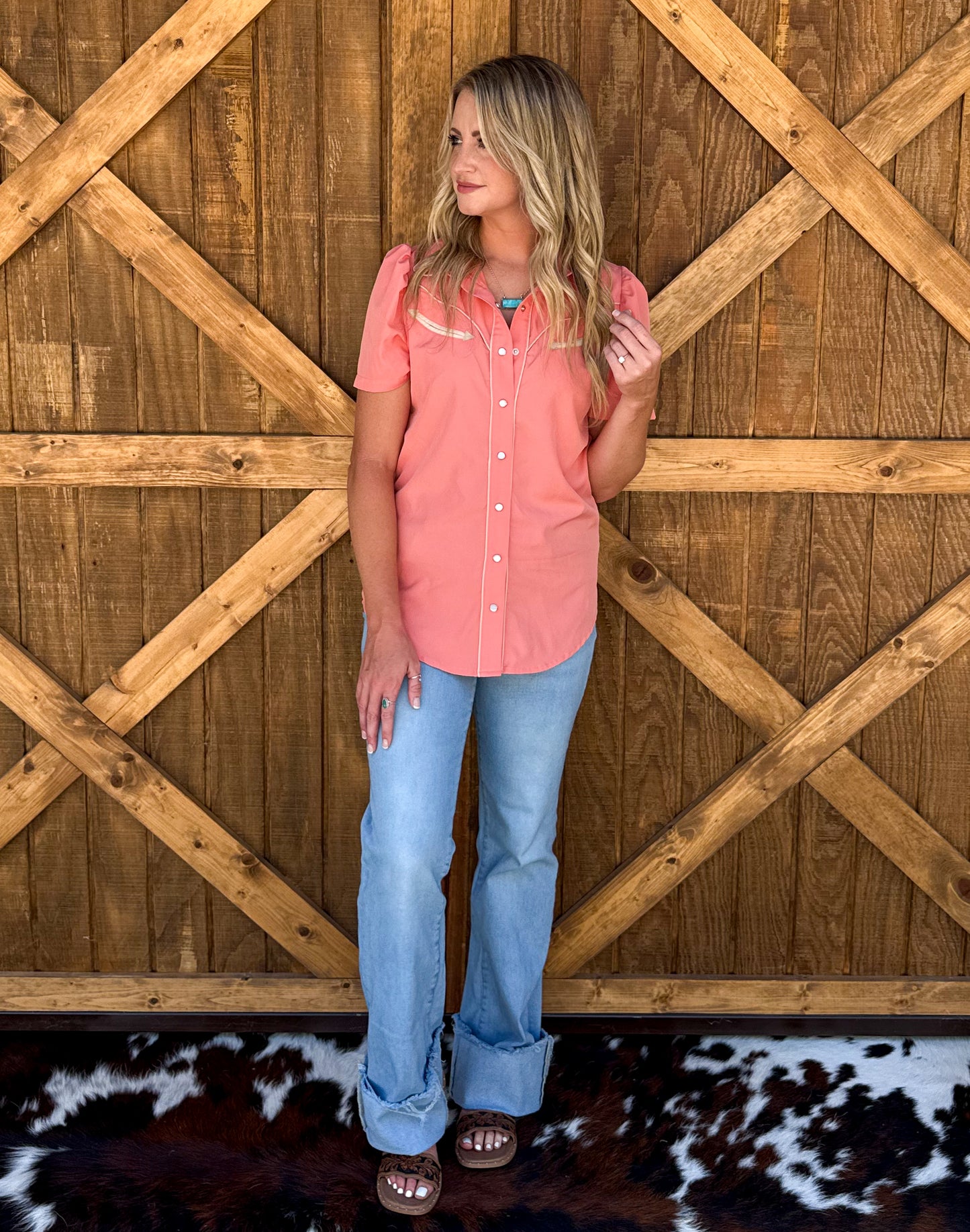 Cowgirl Pearl Snap Top *Peach