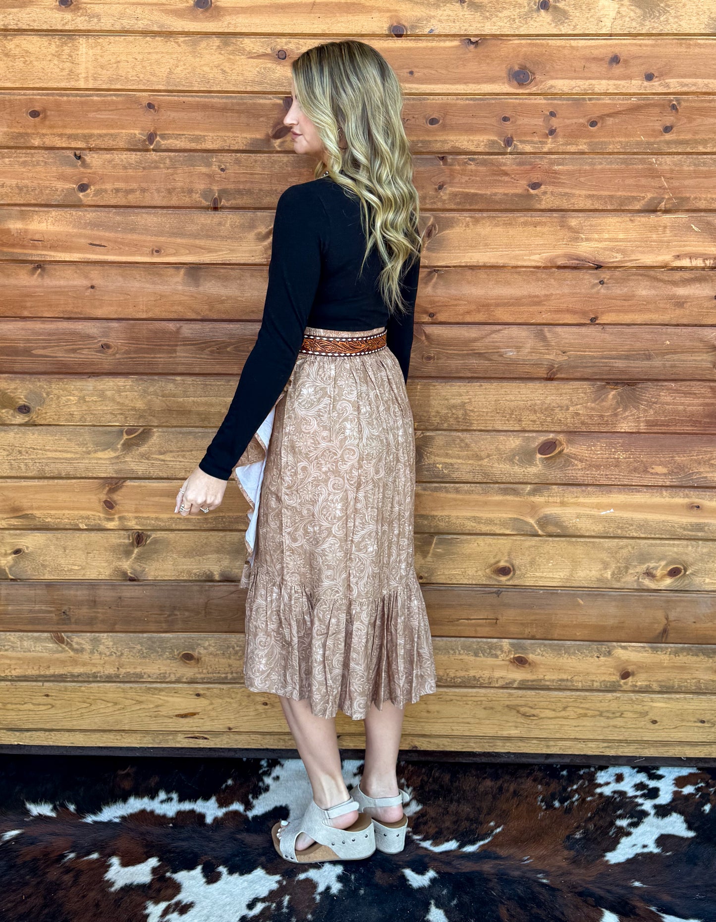 Saddle Up Ruffle Skirt *Tan