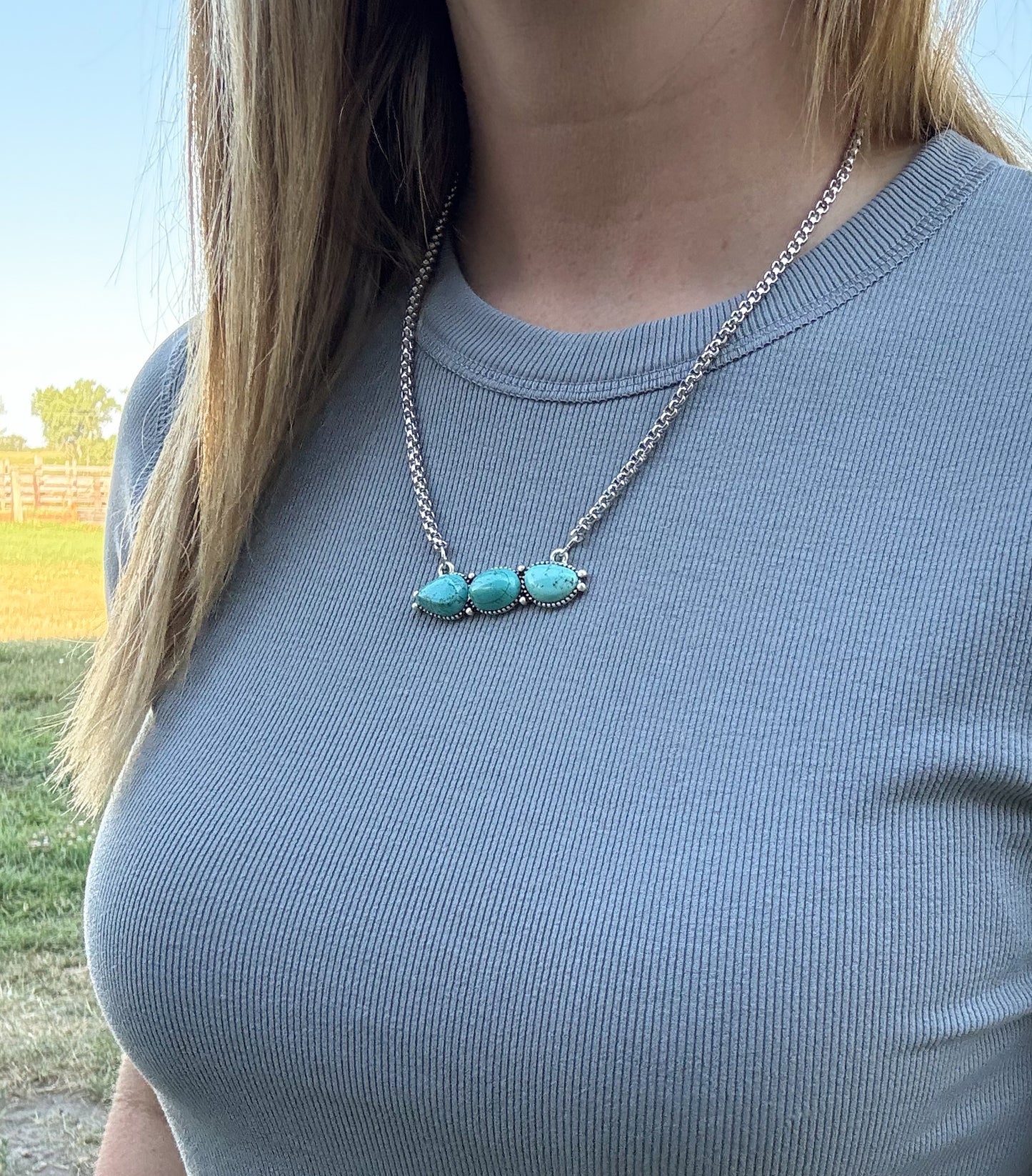 3 Stone Faux Turquoise Necklace