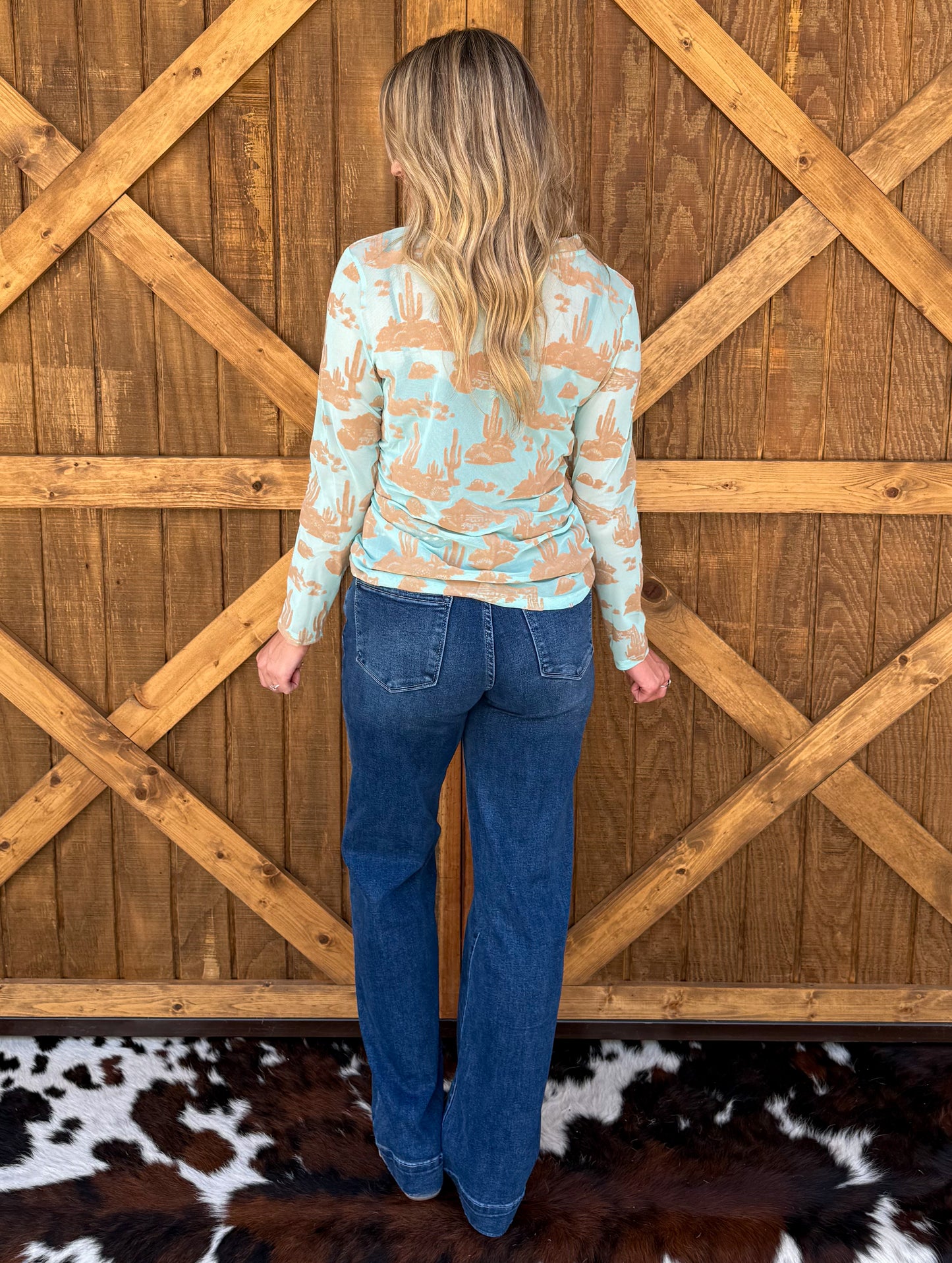 Turquoise Desert Burnout 3D Mesh Top