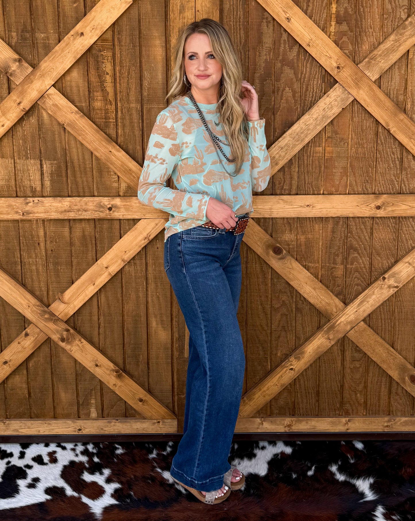 Turquoise Desert Burnout 3D Mesh Top