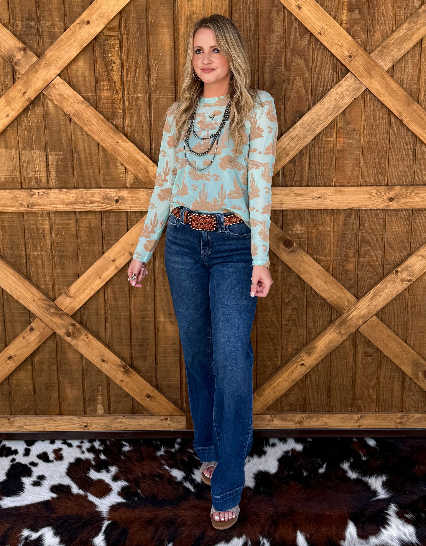 Turquoise Desert Burnout 3D Mesh Top