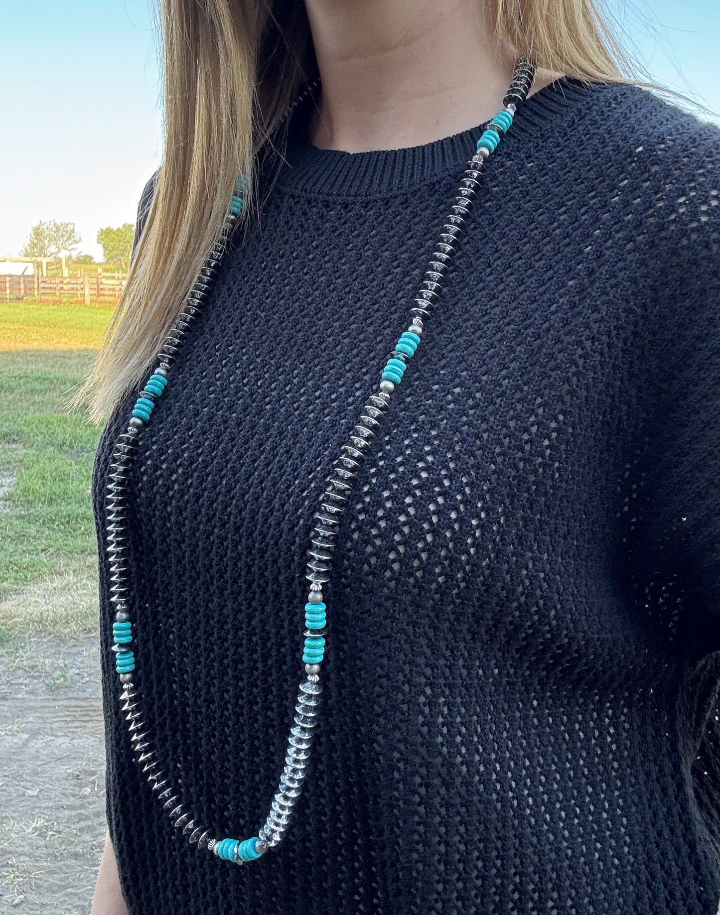 40” Burnished Silver Disc Necklace