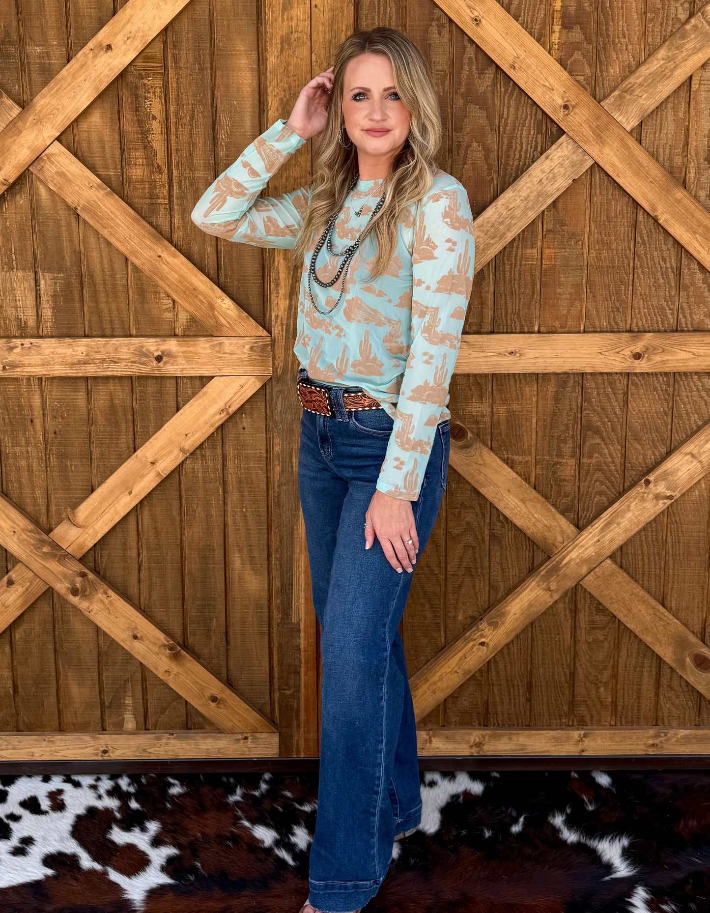 Turquoise Desert Burnout 3D Mesh Top