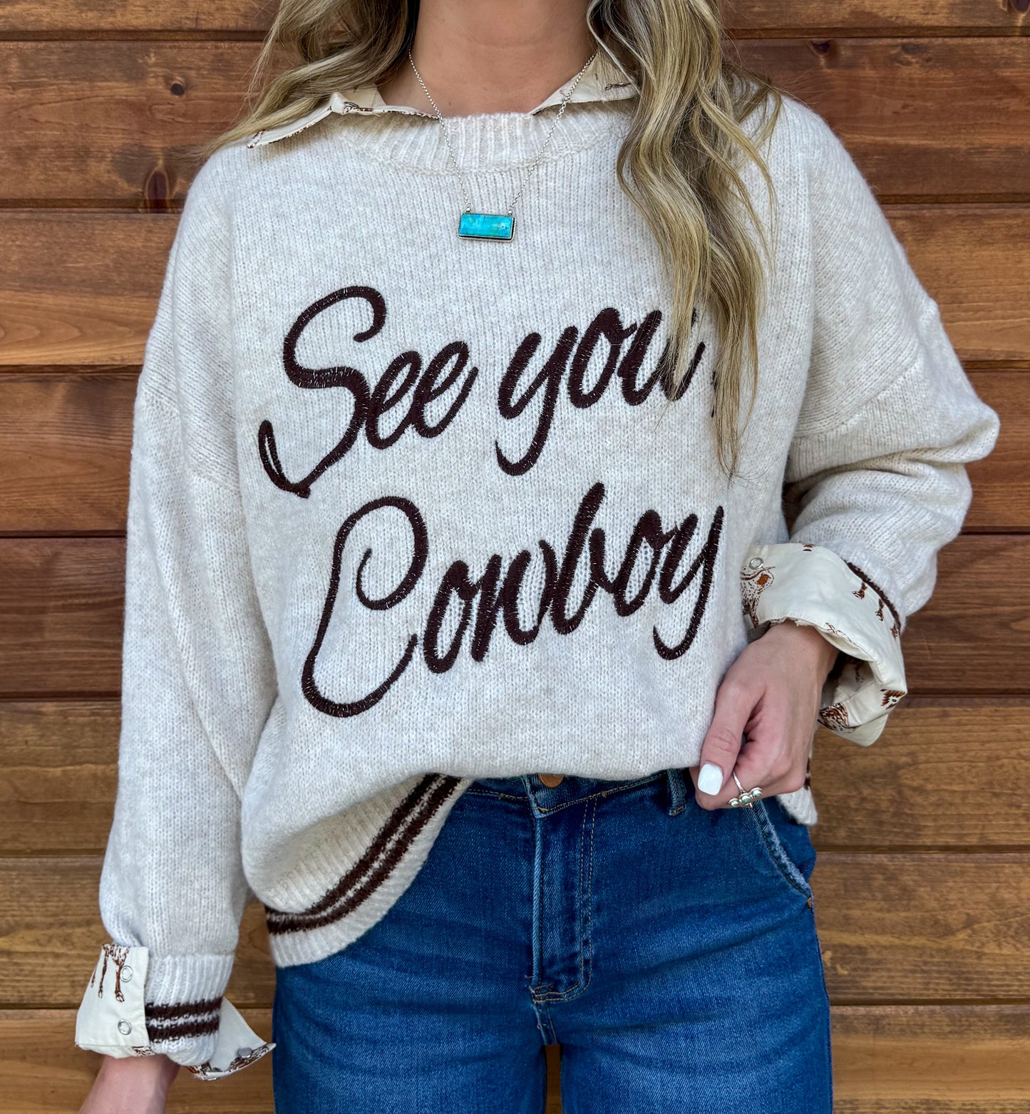 See You Cowboy Sweater *Oatmeal