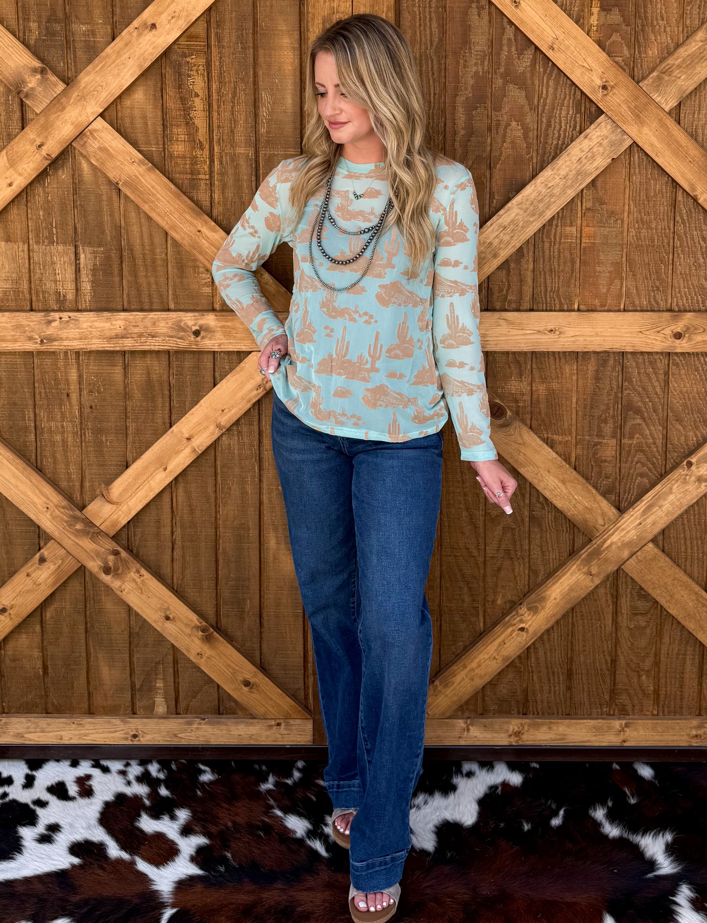 Turquoise Desert Burnout 3D Mesh Top
