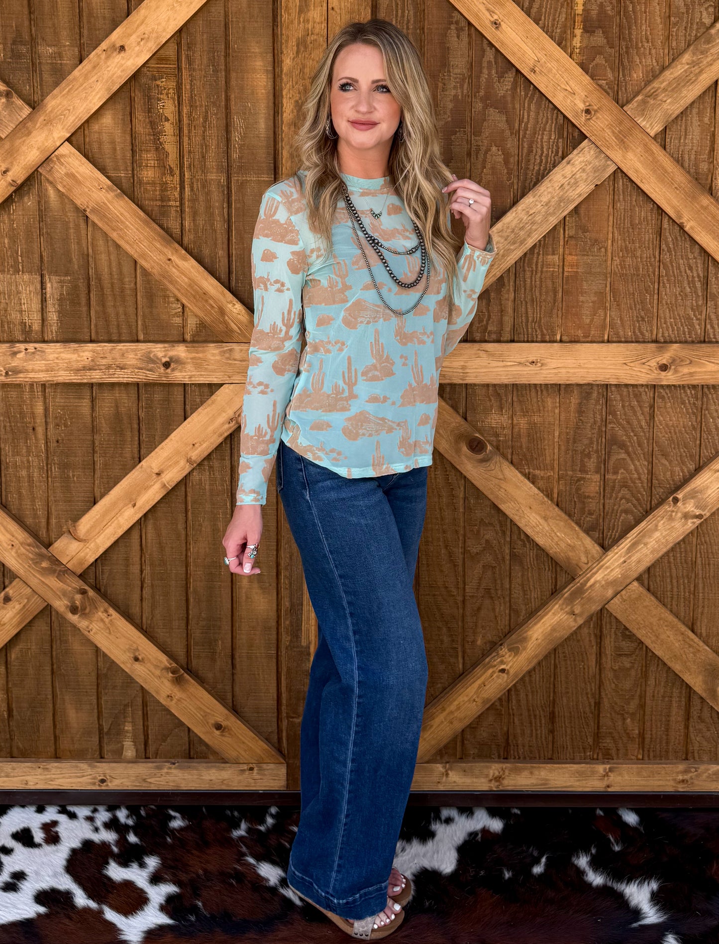 Turquoise Desert Burnout 3D Mesh Top
