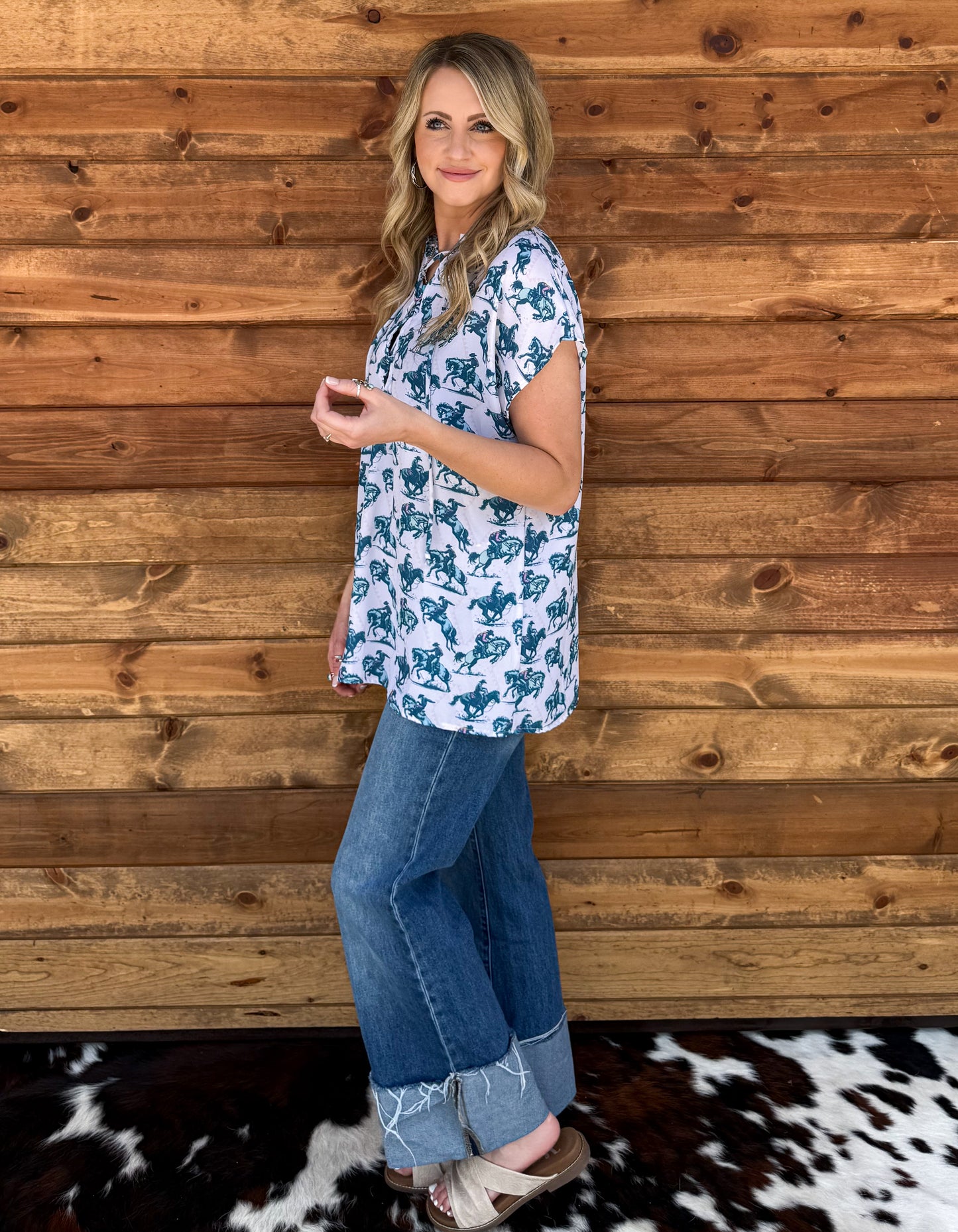 Teal Cowboy Top