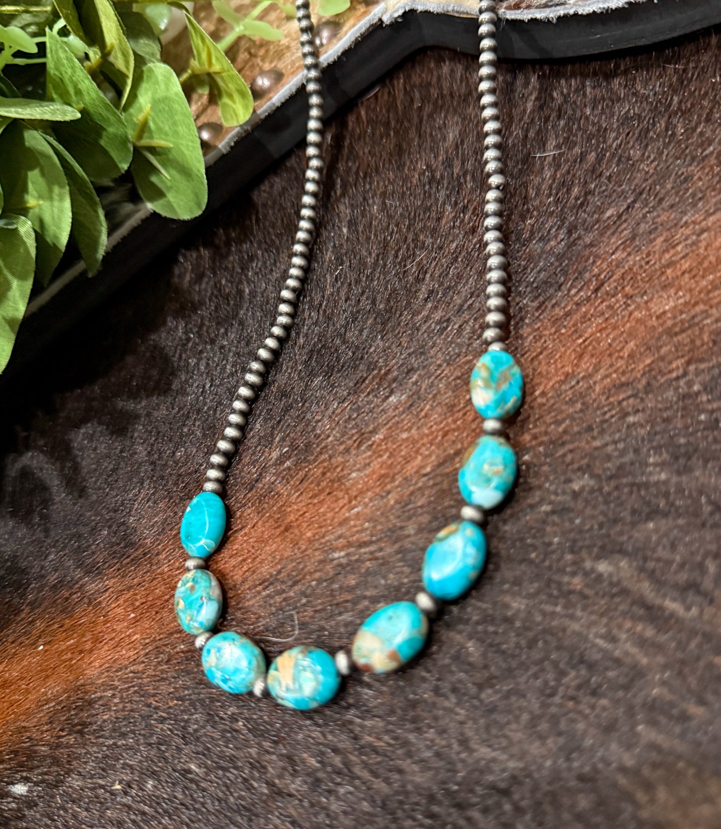 15” Navajo Pearl Oval Turquoise Necklace
