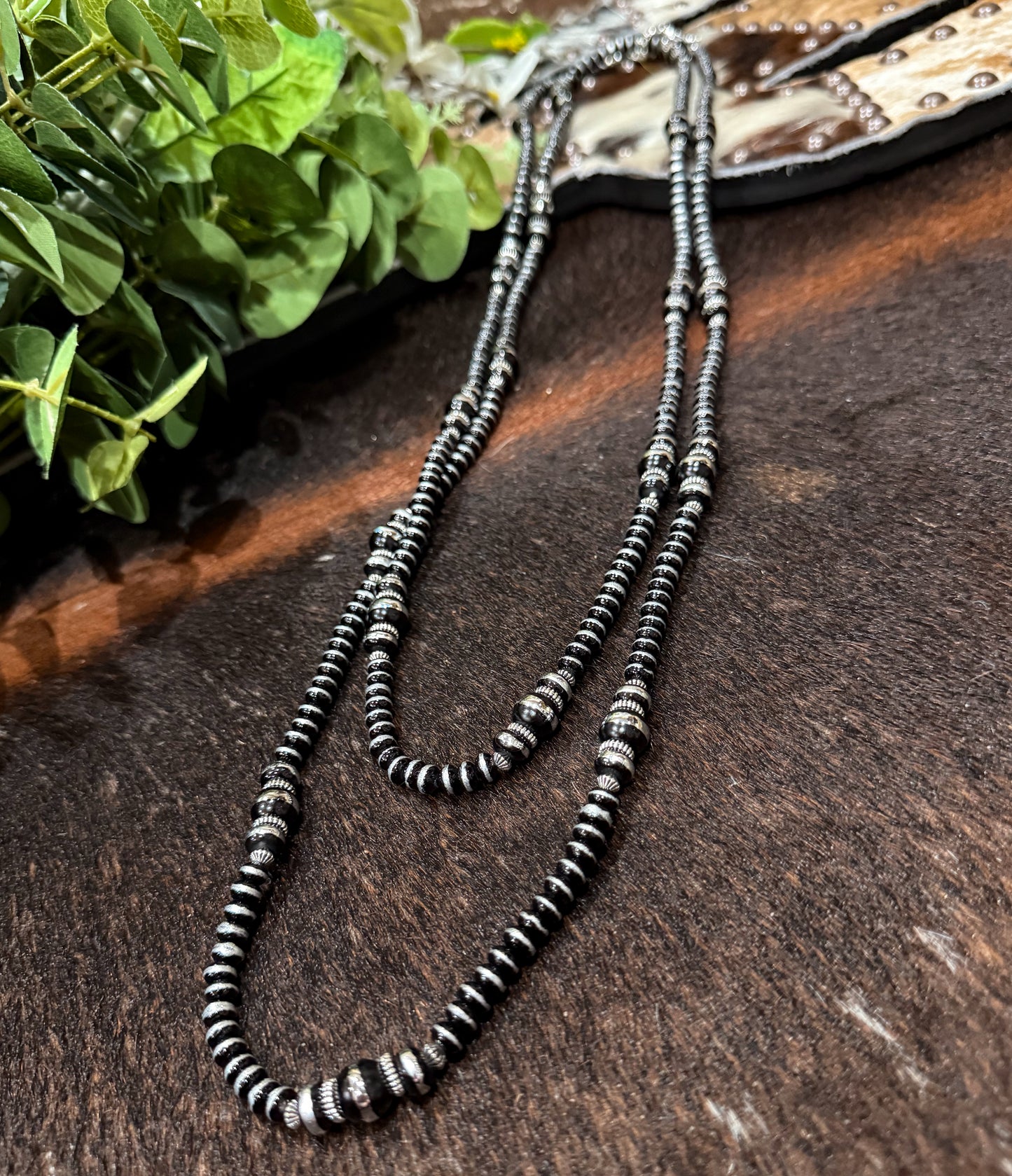 66” Black & Silver Beaded Necklace
