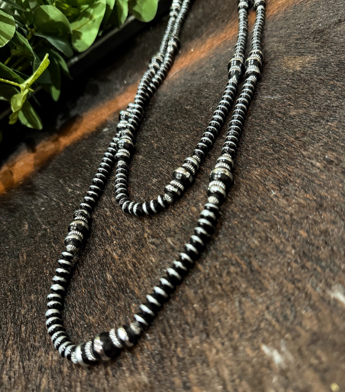 66” Black & Silver Beaded Necklace