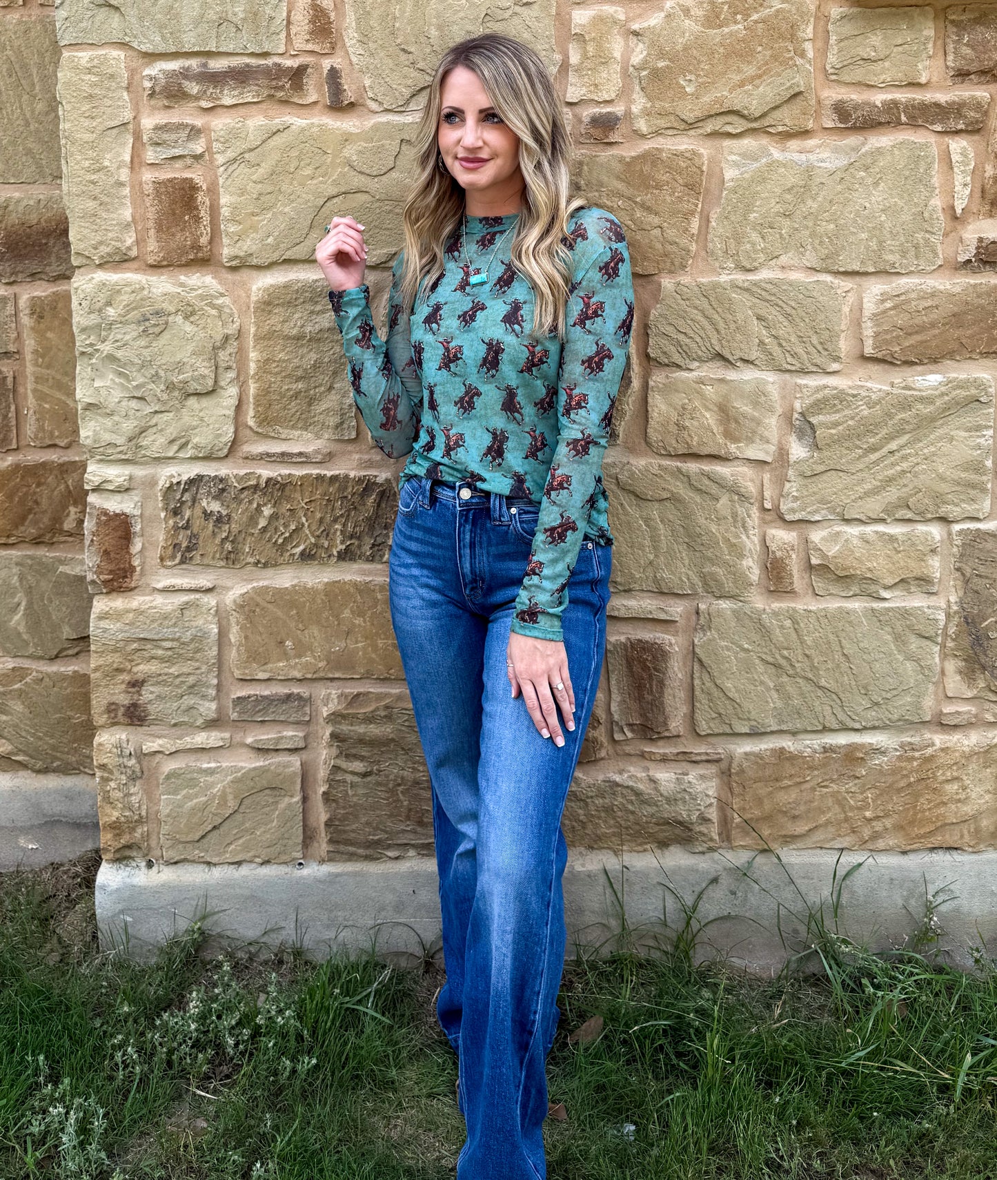 Jade Cowboy Mesh Top