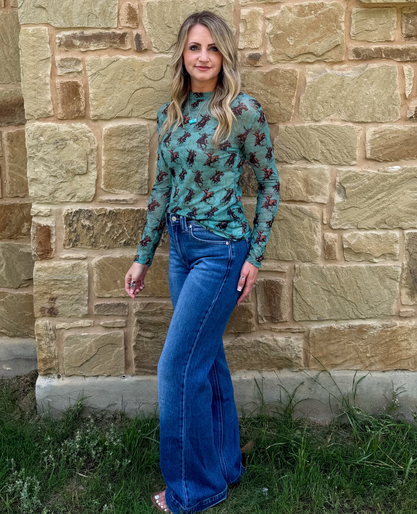 Jade Cowboy Mesh Top