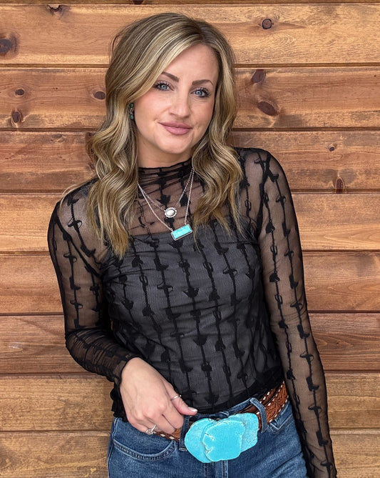 Lariat Lace Mesh Top *Midnight