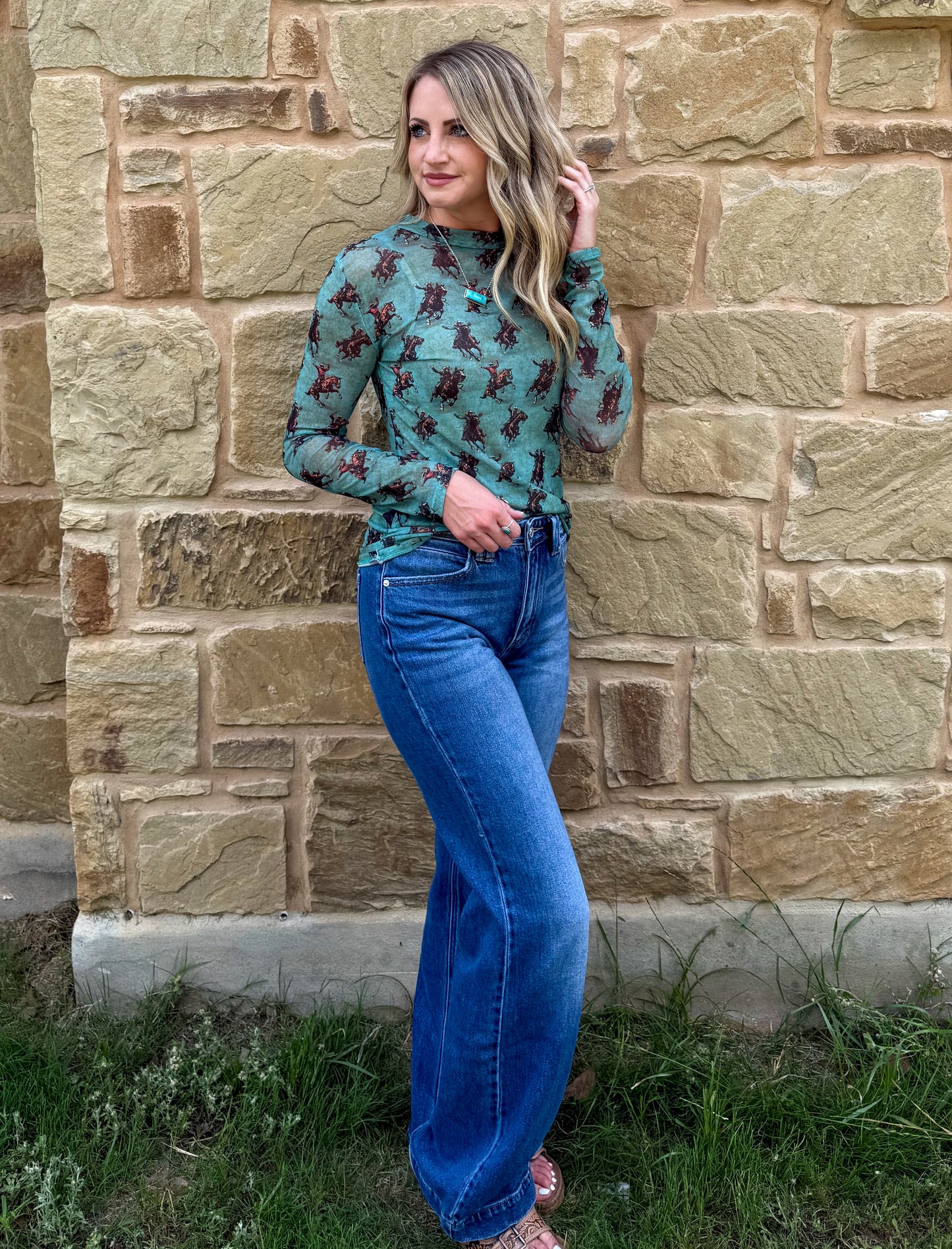 Jade Cowboy Mesh Top