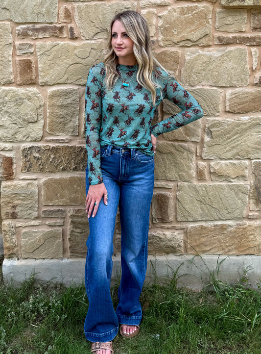 Jade Cowboy Mesh Top