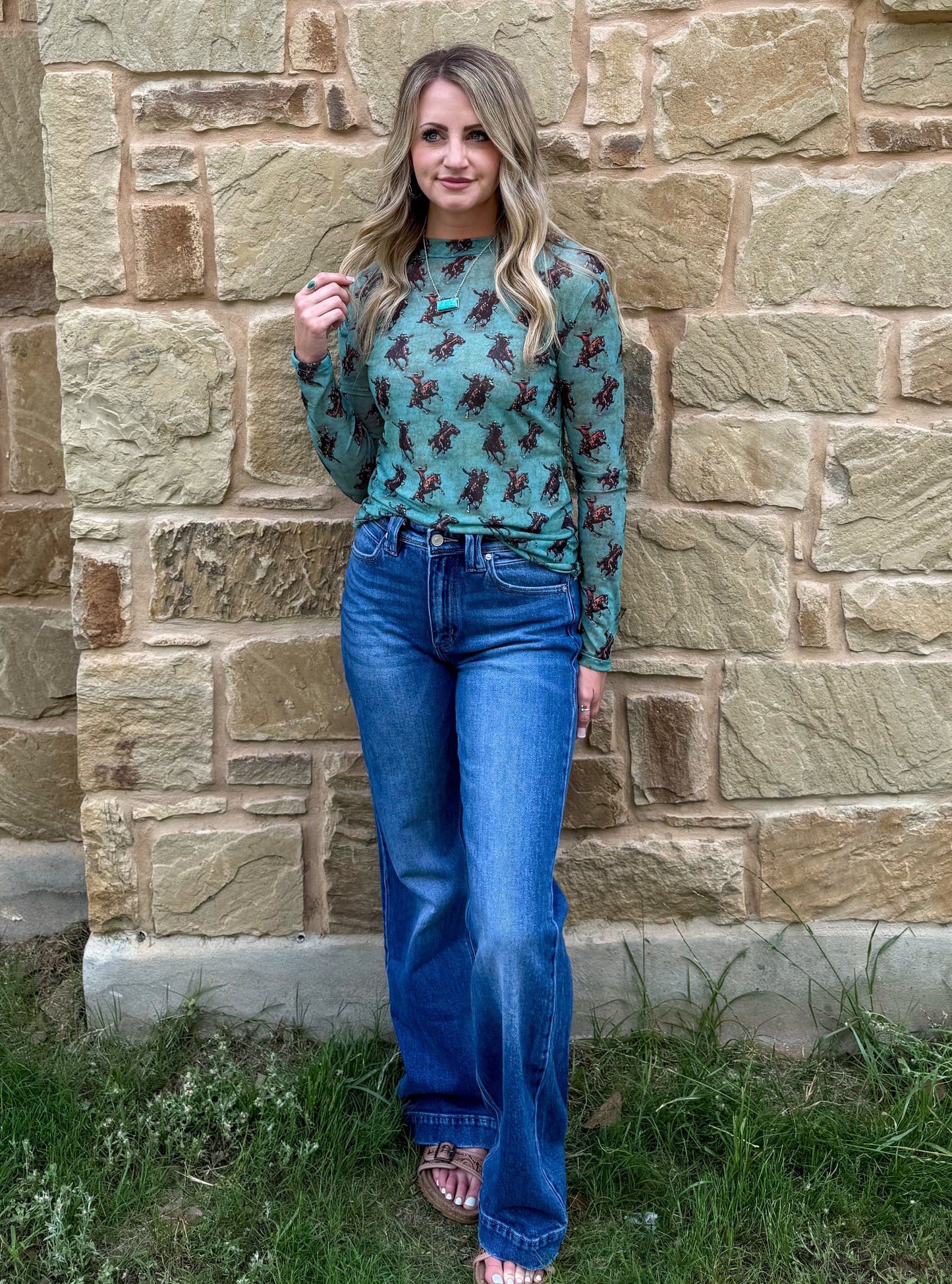 Jade Cowboy Mesh Top
