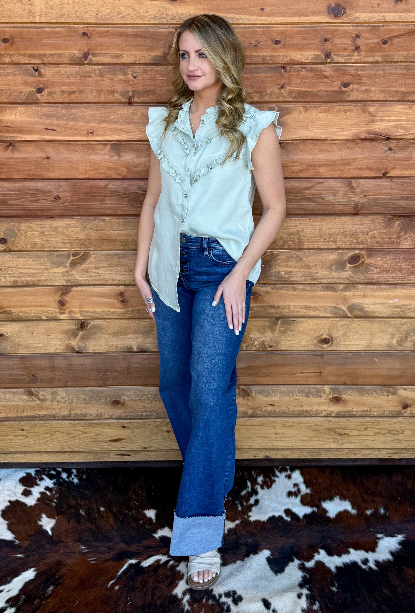 The Ruffled Cowgirl Blouse *Mint