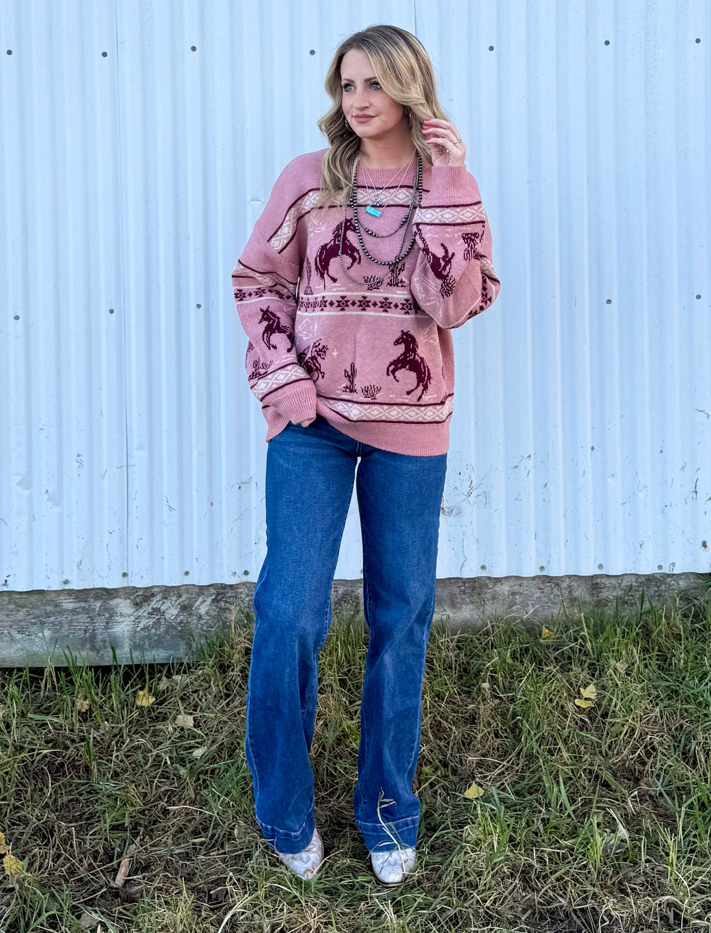 Cozy Horses Sweater *Mauve