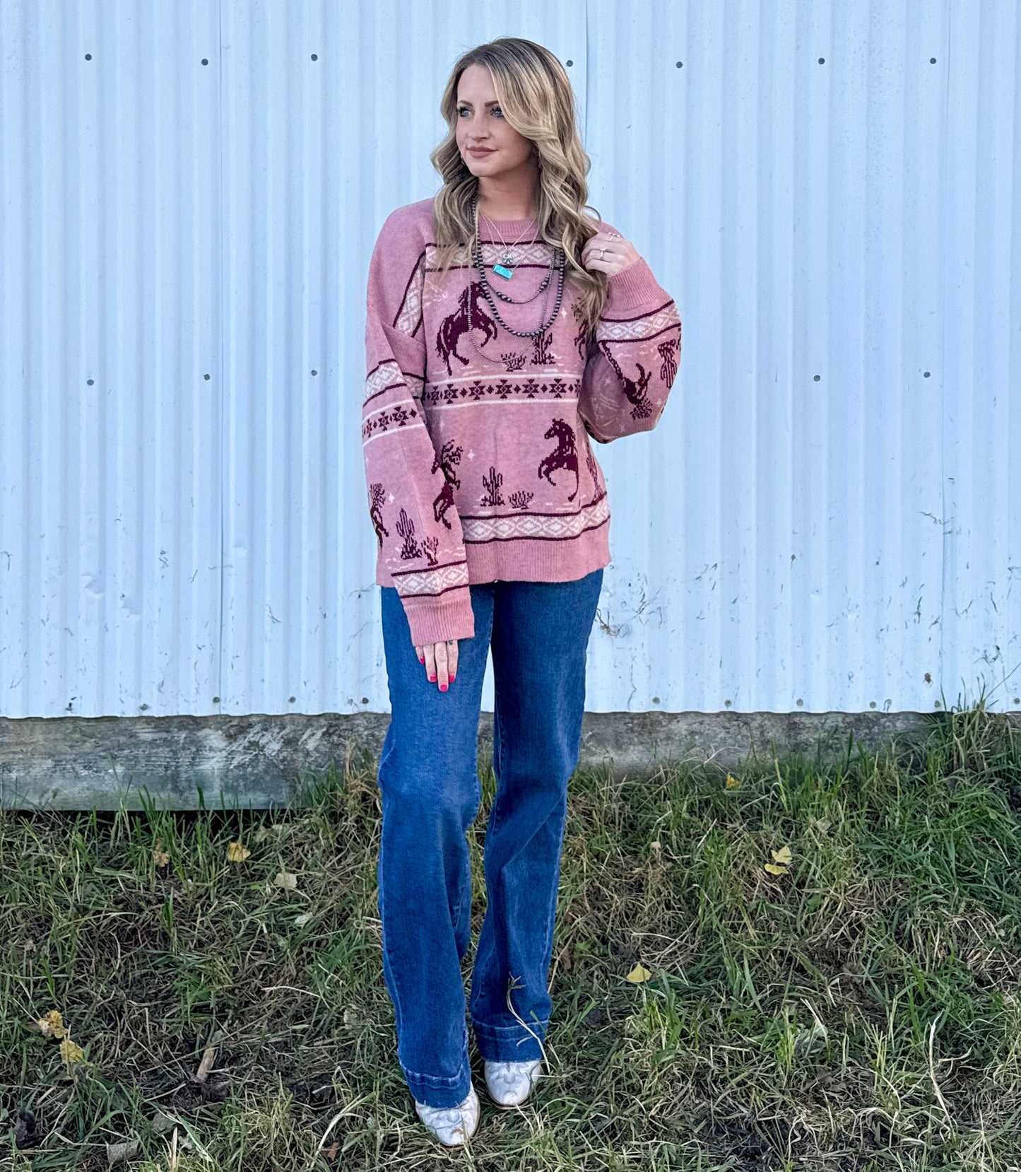 Cozy Horses Sweater *Mauve