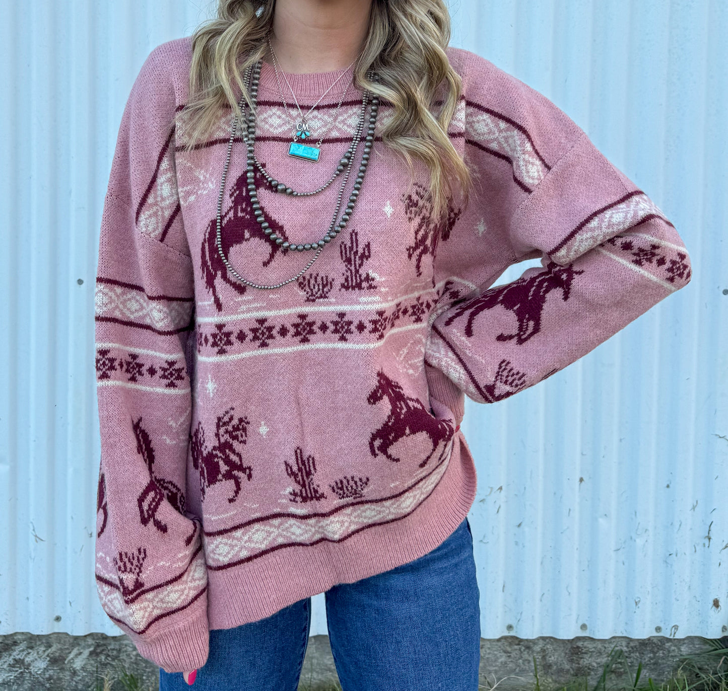 Cozy Horses Sweater *Mauve