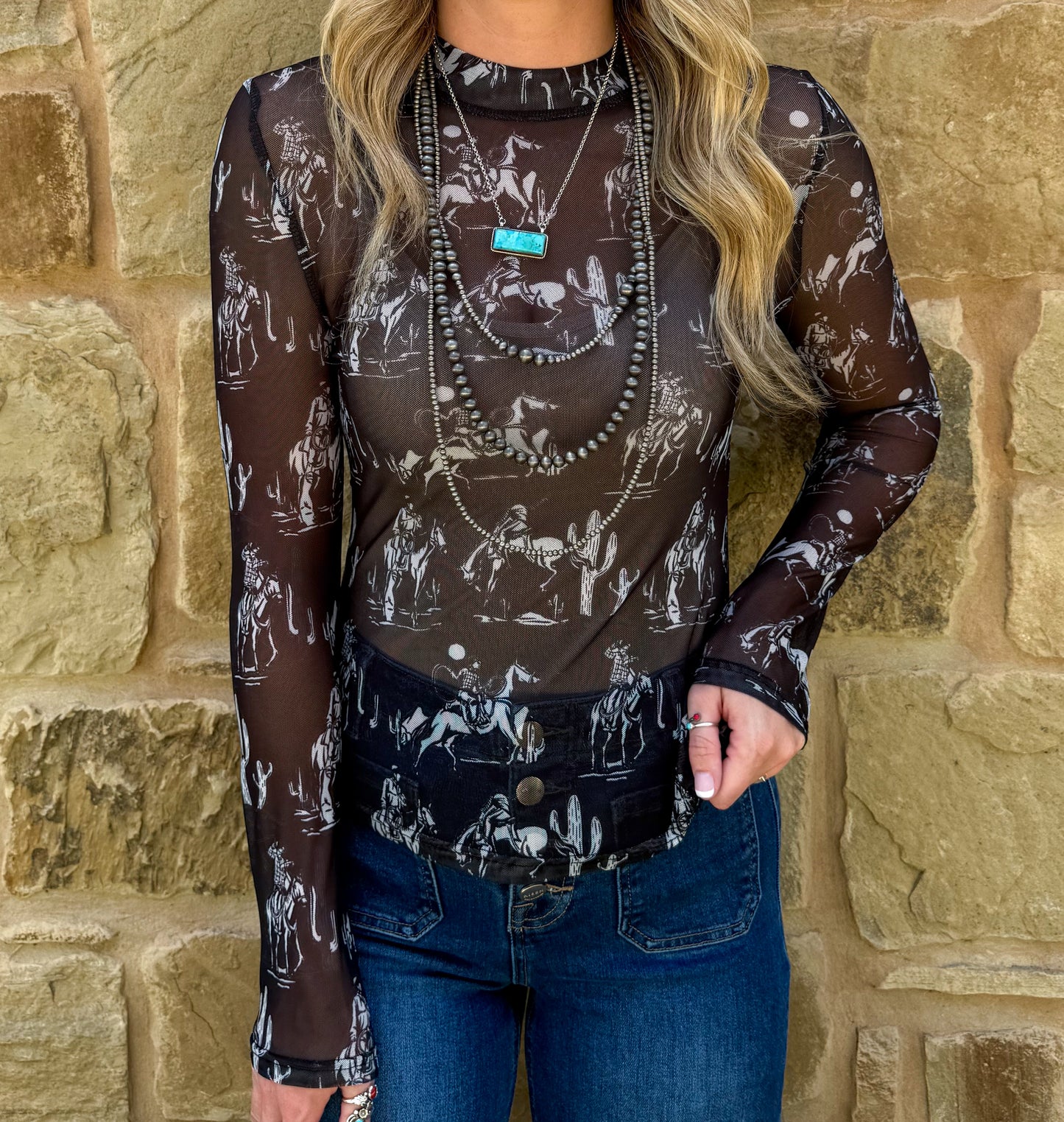 All the Cowboys Mesh Top