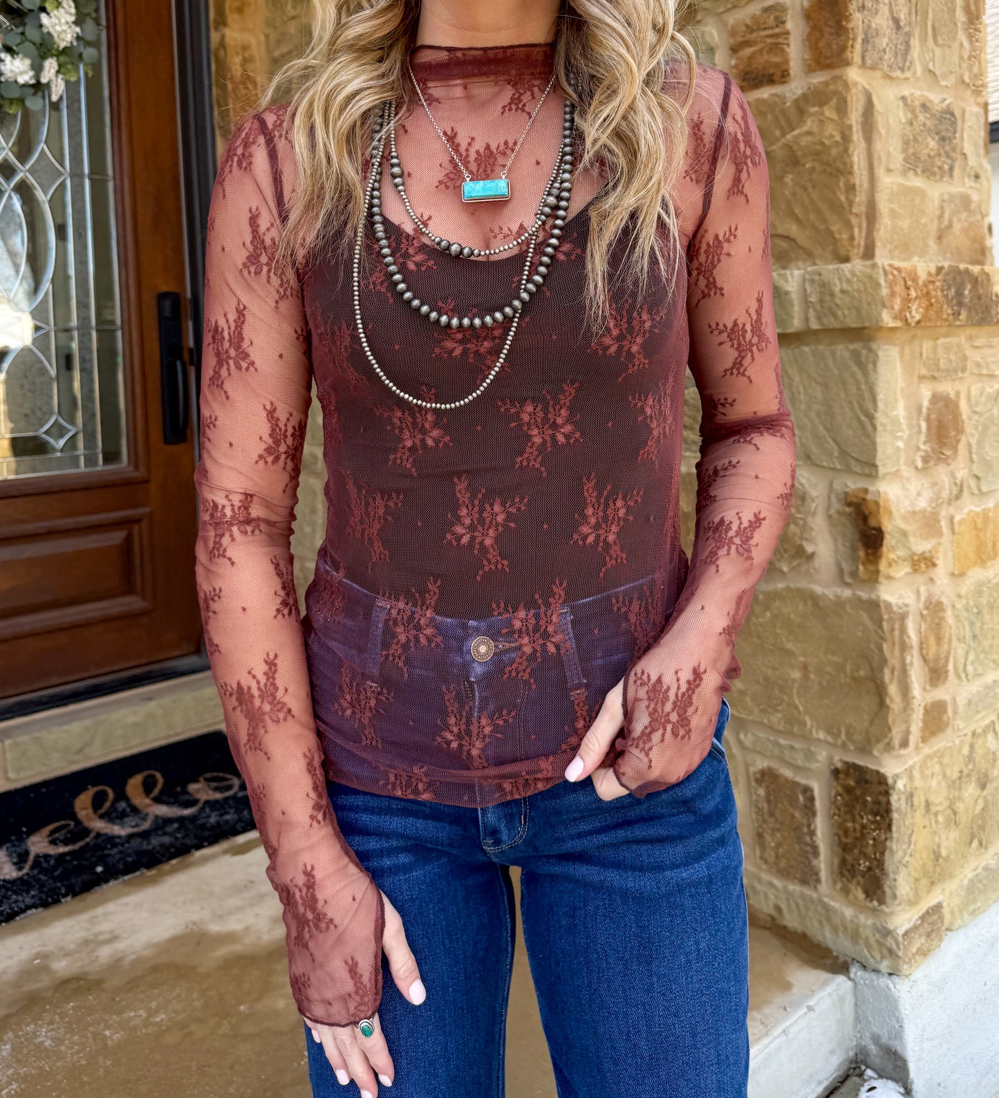 Lace Mesh Top *Brown