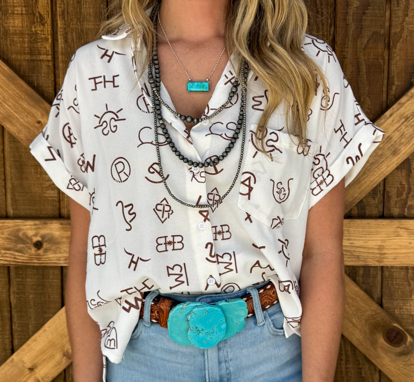 Branded Button-Up Top