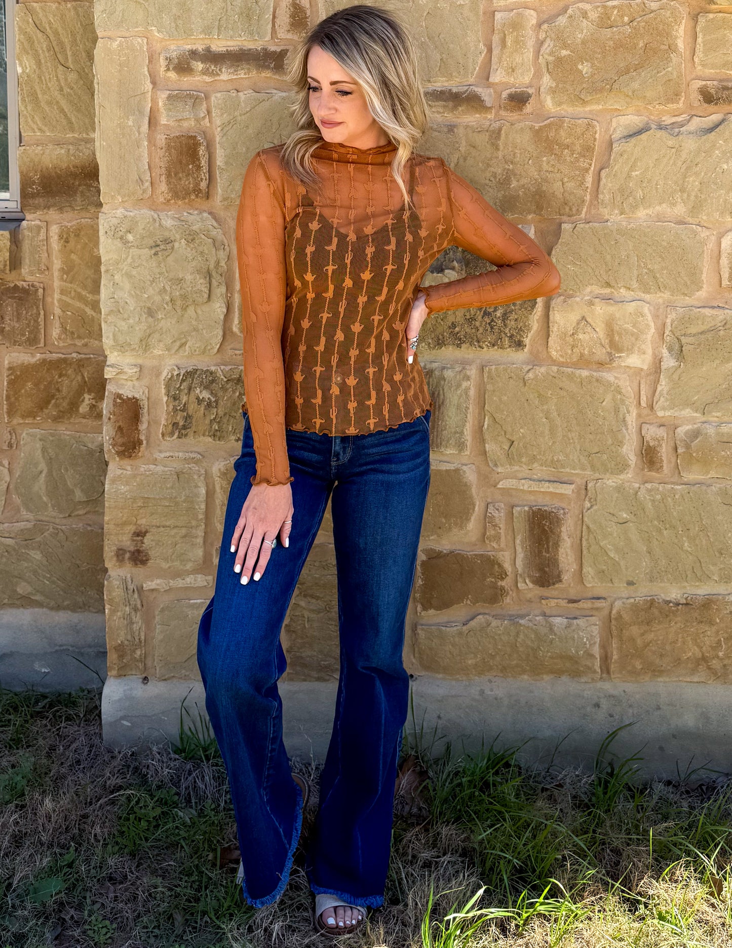 Lariat Lace Mesh Top *Saddle