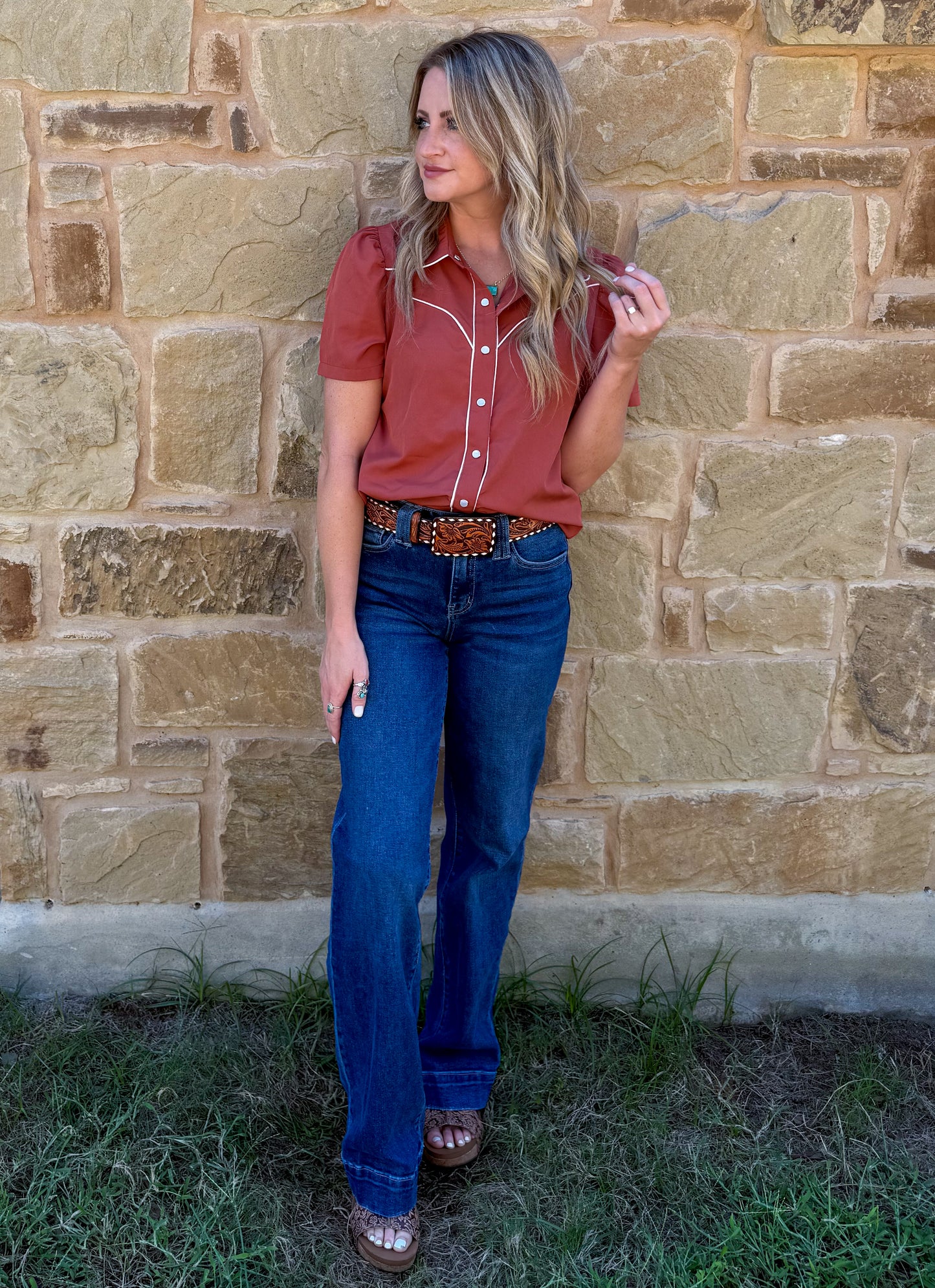 Cowgirl Pearl Snap Top *Rust