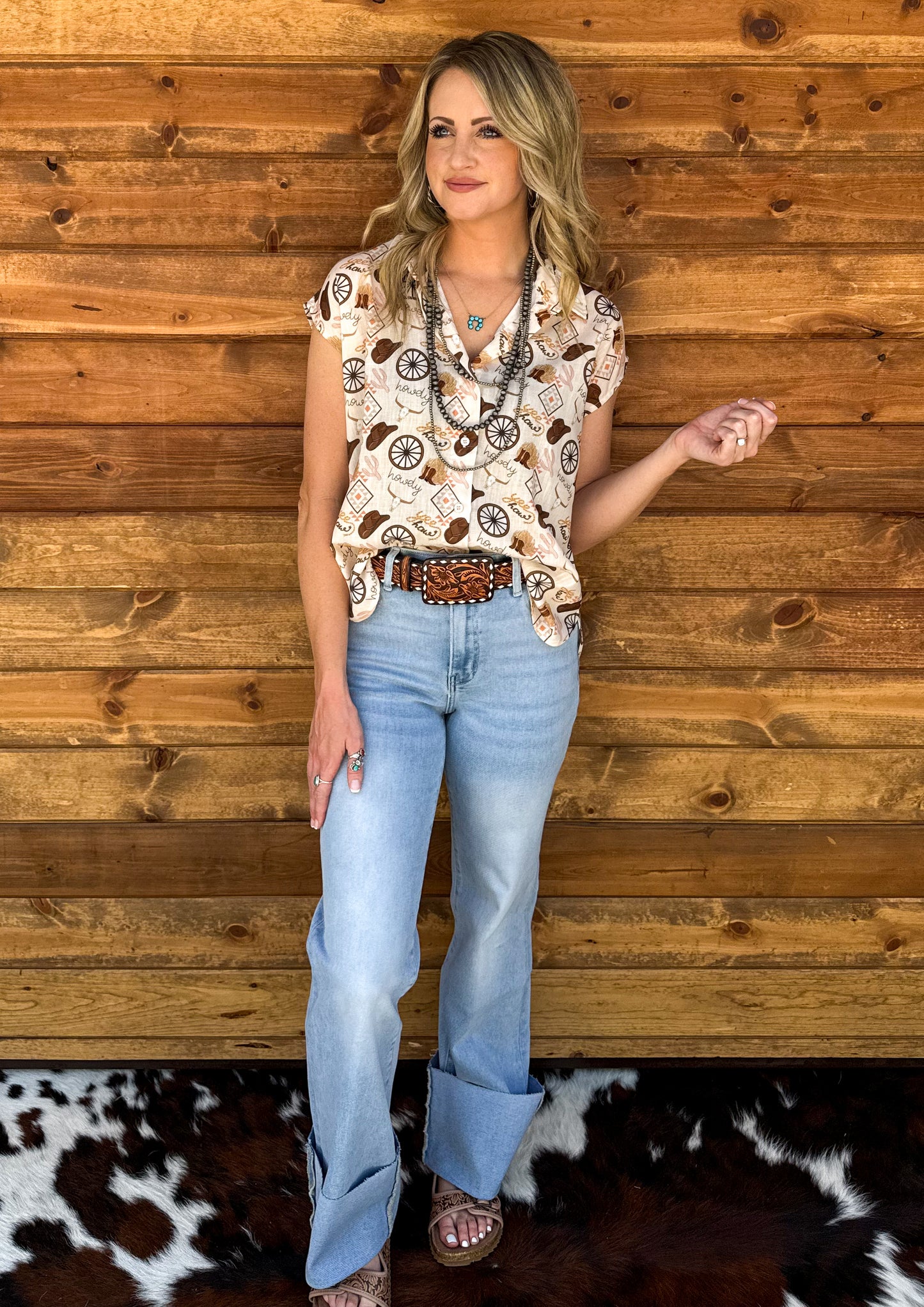 Wagon Wheel Button-Up Top