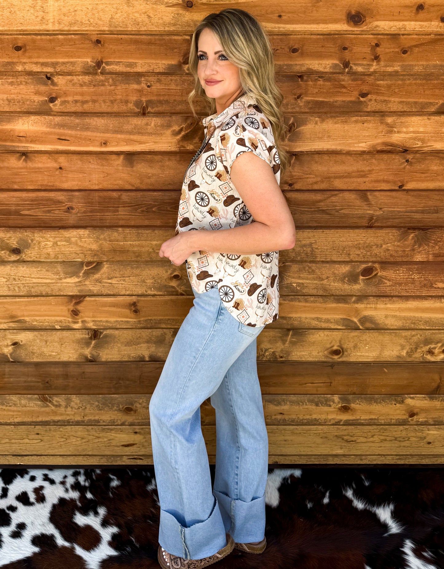 Wagon Wheel Button-Up Top