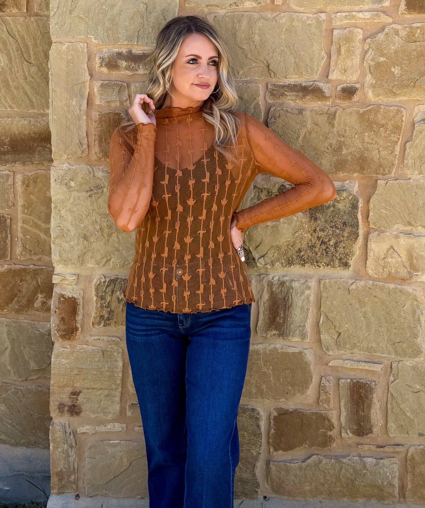 Lariat Lace Mesh Top *Saddle