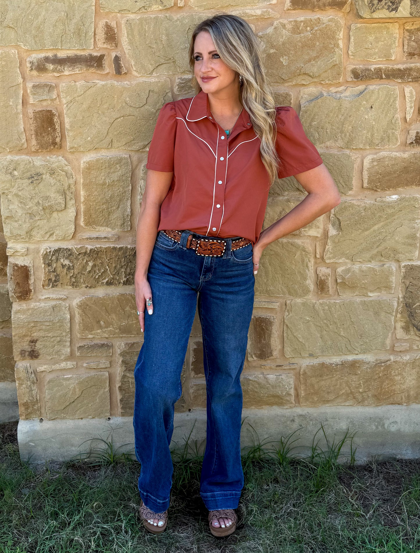 Cowgirl Pearl Snap Top *Rust