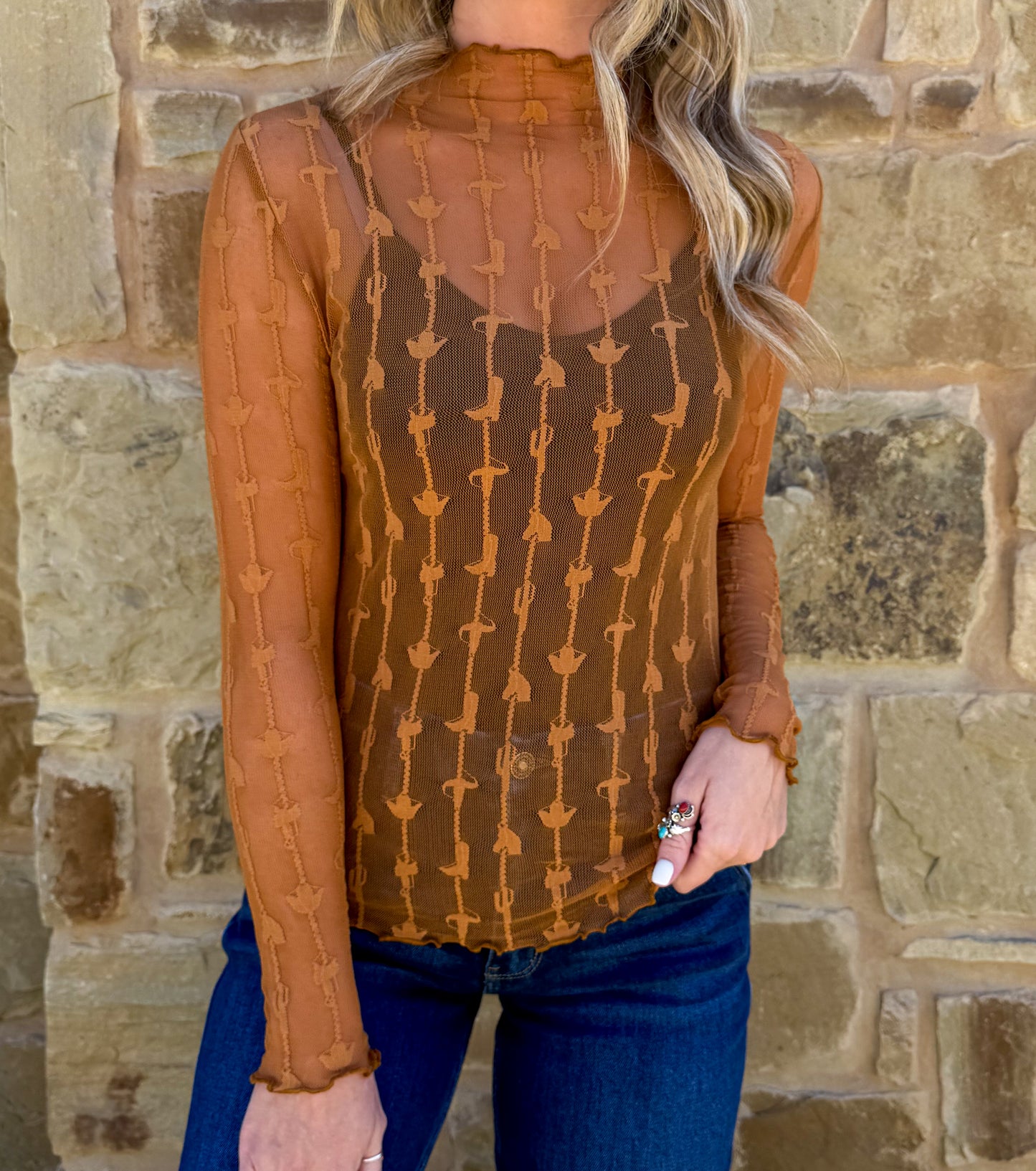 Lariat Lace Mesh Top *Saddle